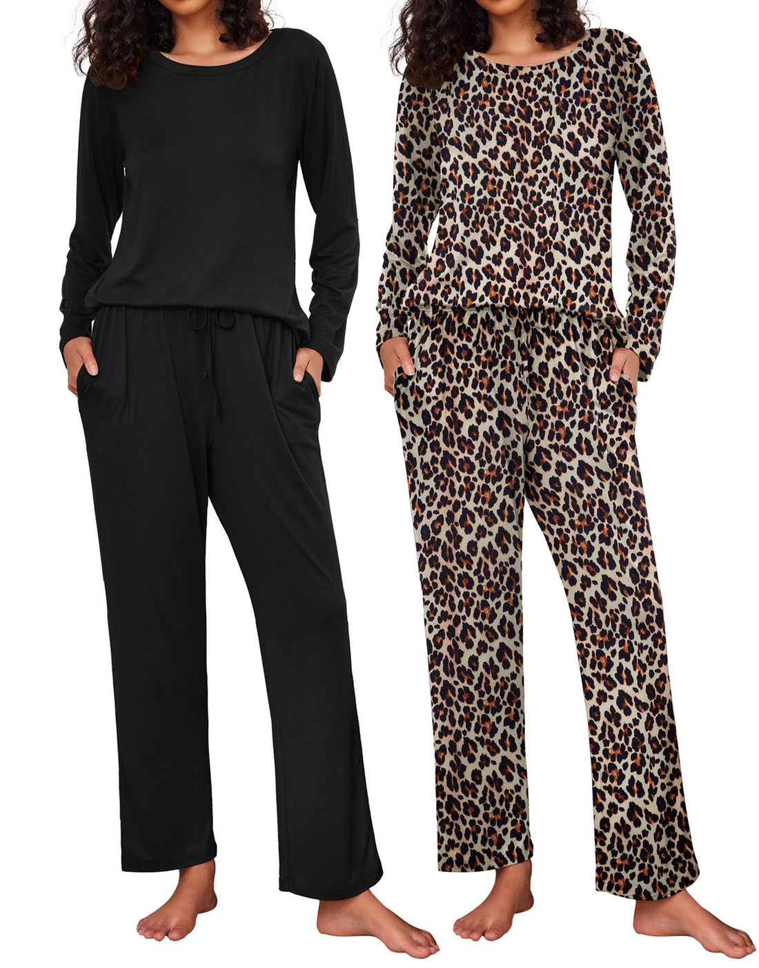 Ekouaer 2 Pack Womens Pajama Sets Long Sleeve Pjs Lounge Set Soft Comfy Sleepwear Winter Loungewear