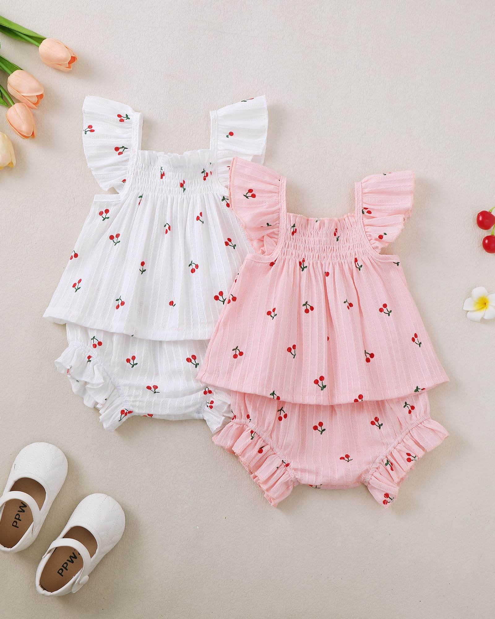 Jecson Newborn Baby Girl Summer Clothes Infant Girl Outfits Sleeveless Ruffle Top and Bloomers Shorts Set 0 3 6 12 Month WEBE CLOTHING