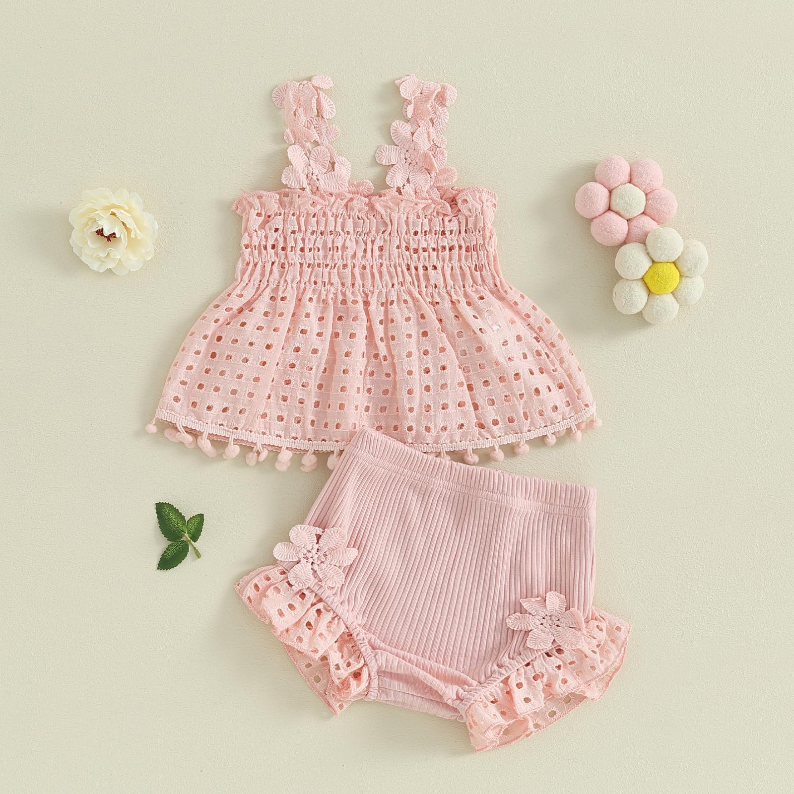 Newborn Baby Girl Summer Clothes Sleeveless Floral Top Ribbed Shorts Boho Outfit Set WEBE CLOTHING