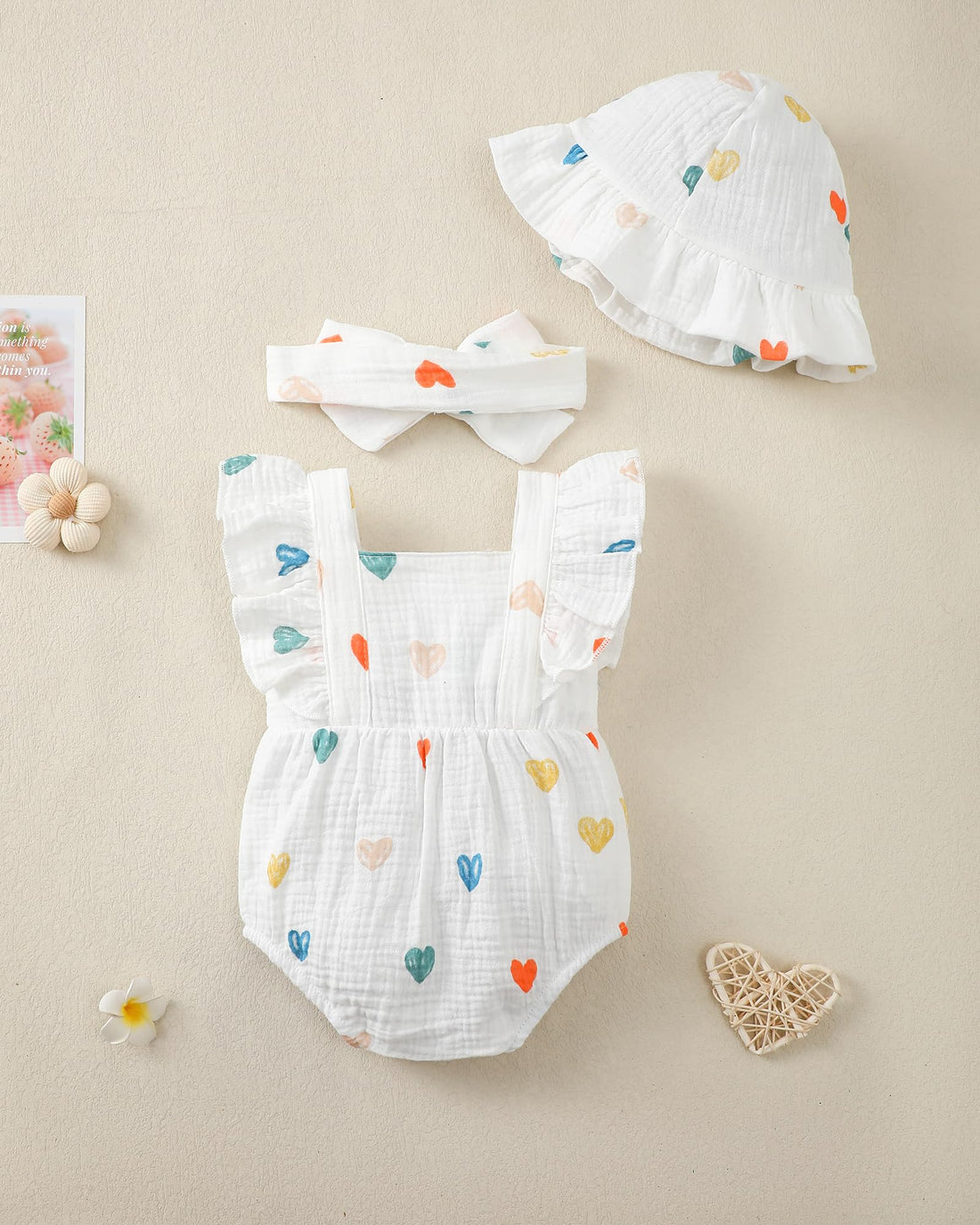 Renotemy Baby Girl Clothes Infant Summer Romper Cotton Linen Newborn Essentials Photography Preemie Outfits with Hat&Headband WEBE CLOTHING