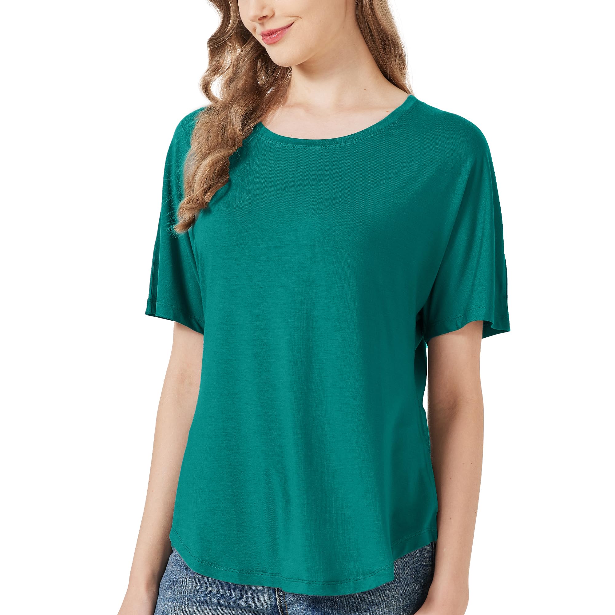 netdraw Women's Ultra Soft Bamboo Viscose Dolman Top Loose Fit Trendy Casual Lounge Short Sleeve Pajama Batwing T-Shirt