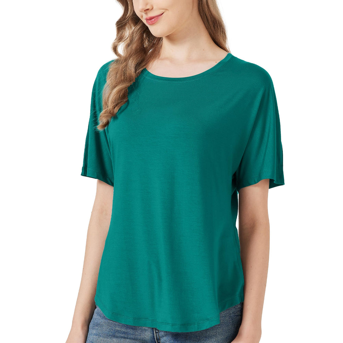 netdraw Women's Ultra Soft Bamboo Viscose Dolman Top Loose Fit Trendy Casual Lounge Short Sleeve Pajama Batwing T-Shirt