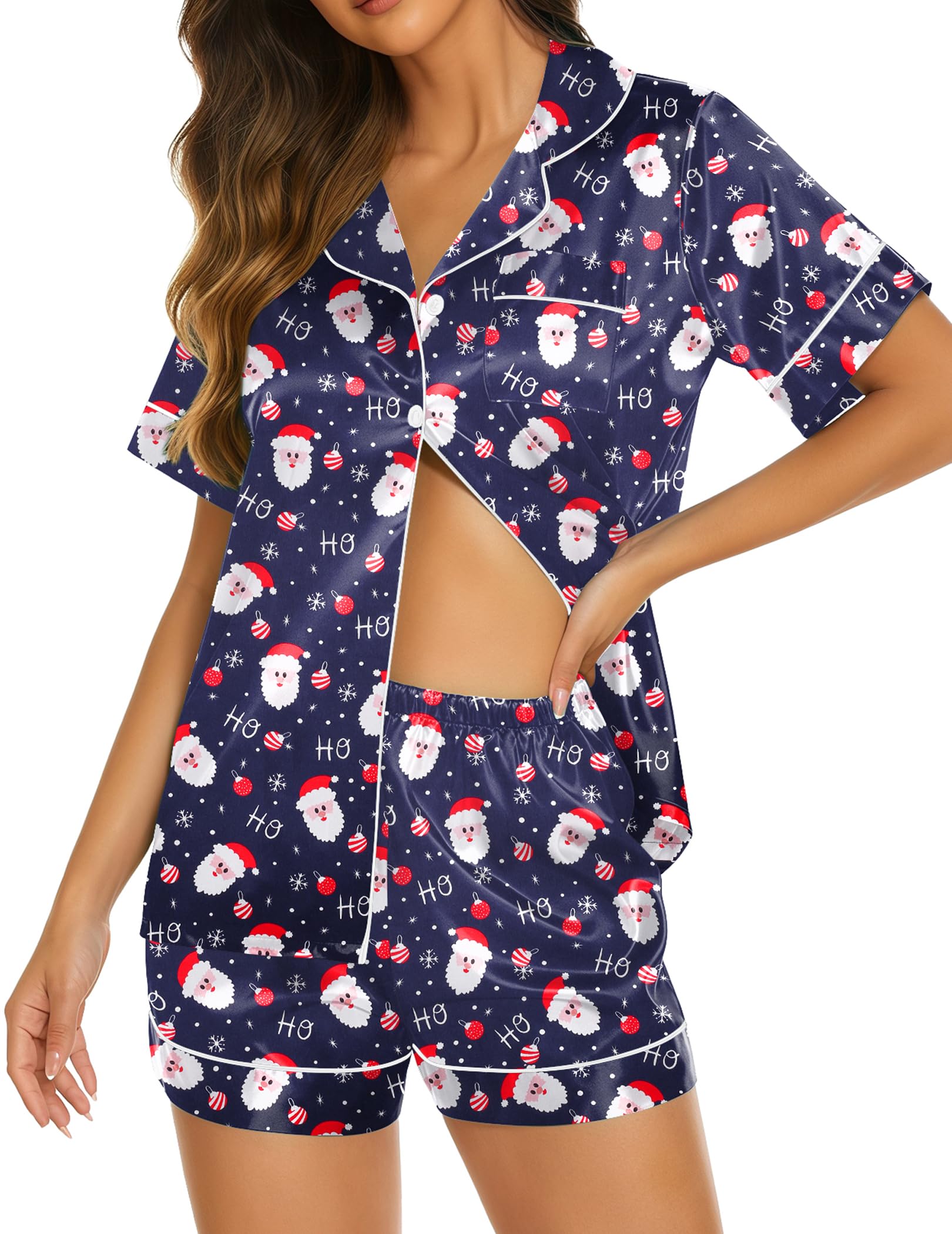 Ekouaer Silk Pajamas for Women Short Sleeve Sleepwear Soft Button Down Loungewear 2 Piece Satin Pjs Shorts Set WEBE CLOTHING