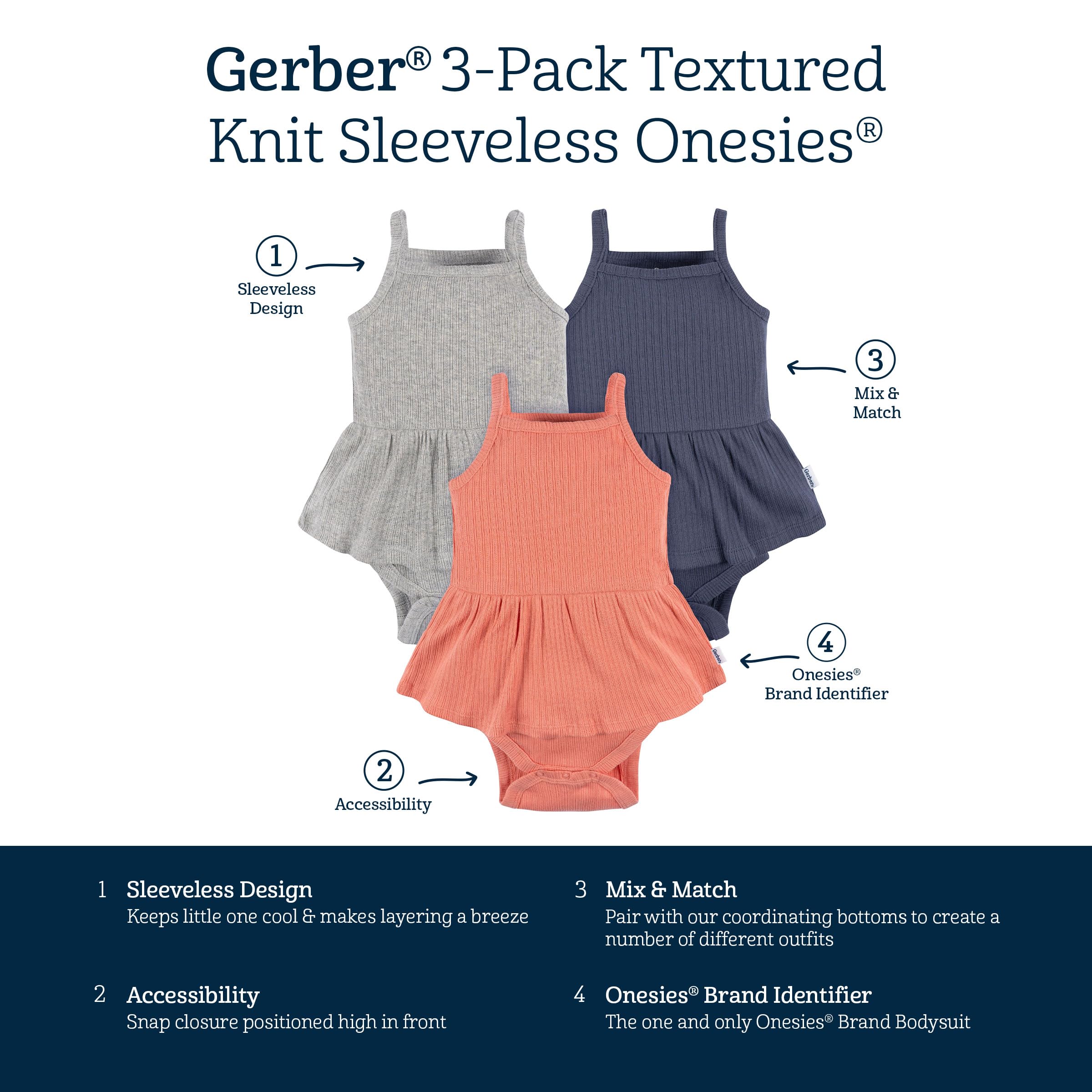 Gerber Baby Girls Multi-Pack Sleeveless Onesies Bodysuit WEBE CLOTHING