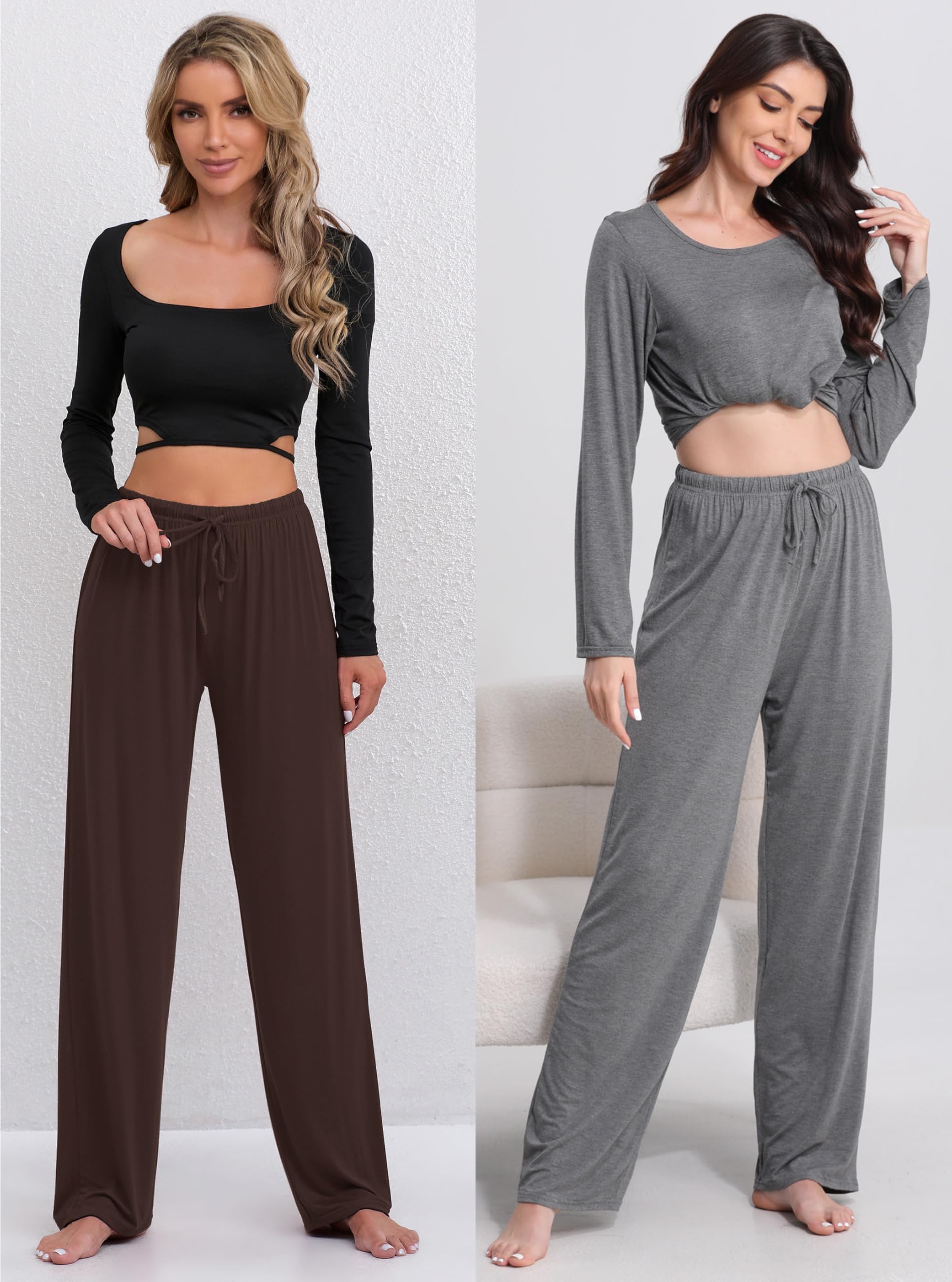 FEQO 3 Pack Women's Lounge Pants Wide Leg Yoga Pants Soft Pajama Bottoms Drawstring Casual Loose Sweatpants