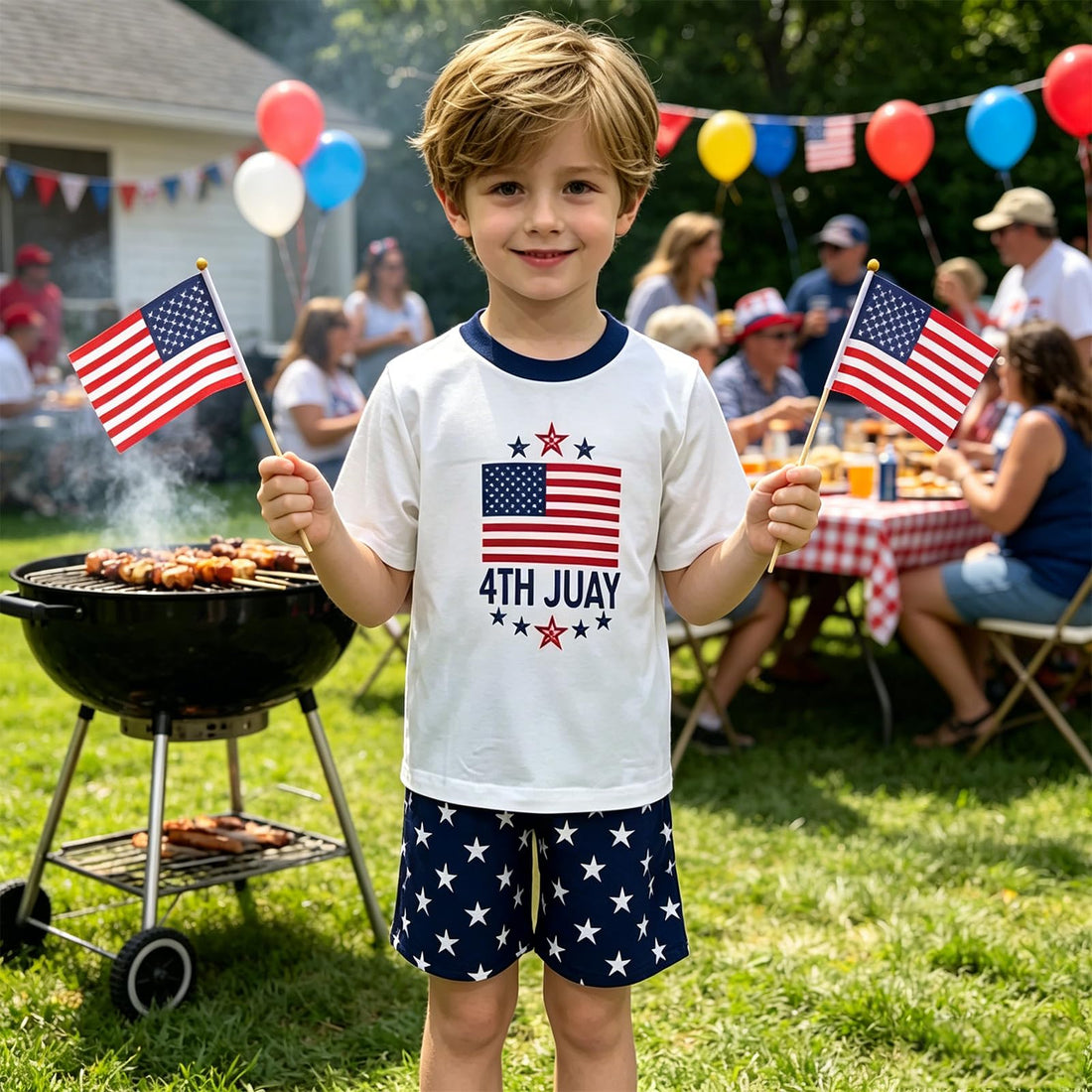 Family Matching 4th Of July Pajamas Sets-Patriotic Short Sleeve Stars and Stripes Pjs for Adult Kids|Flag Gifts