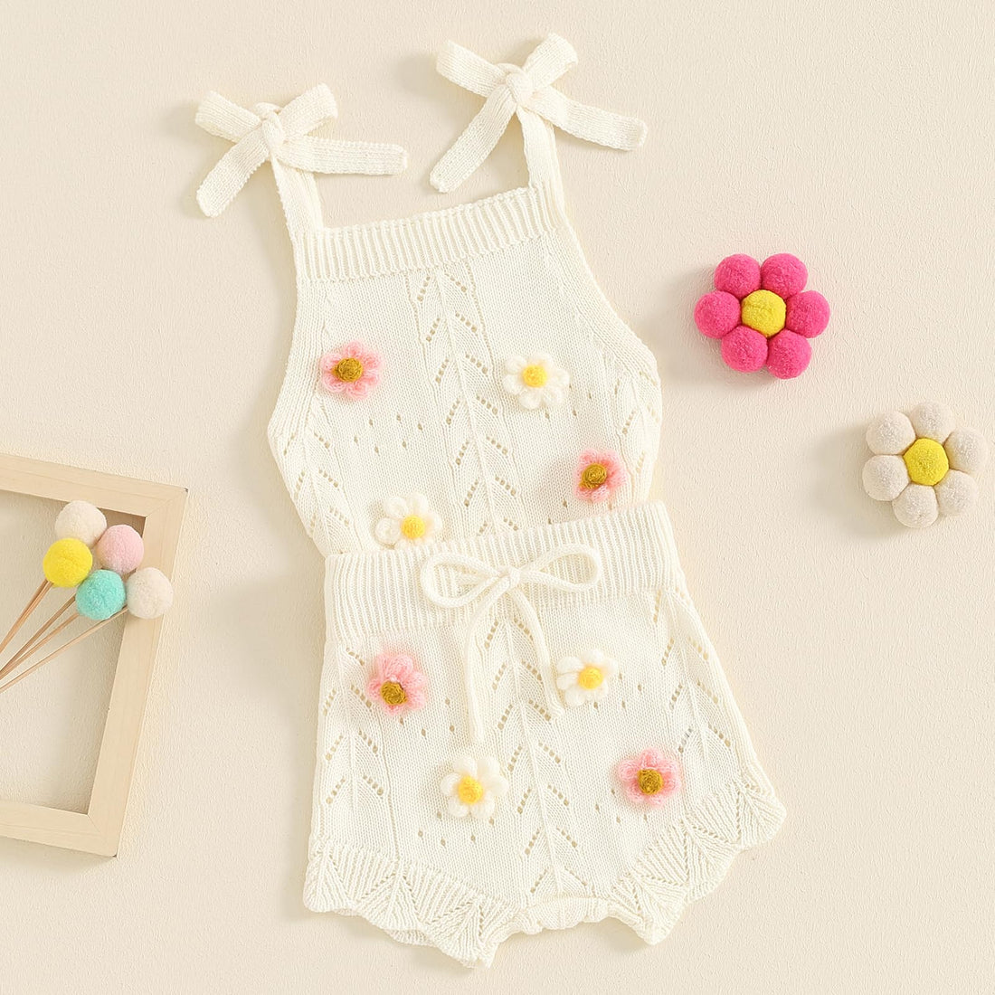 TheFound Toddler Baby Girls Knitted Outfit Tie-up Tank Top Elastic Waist Flower Shorts Summer Clothes 6 12 18 24 Months 2t 3t WEBE CLOTHING