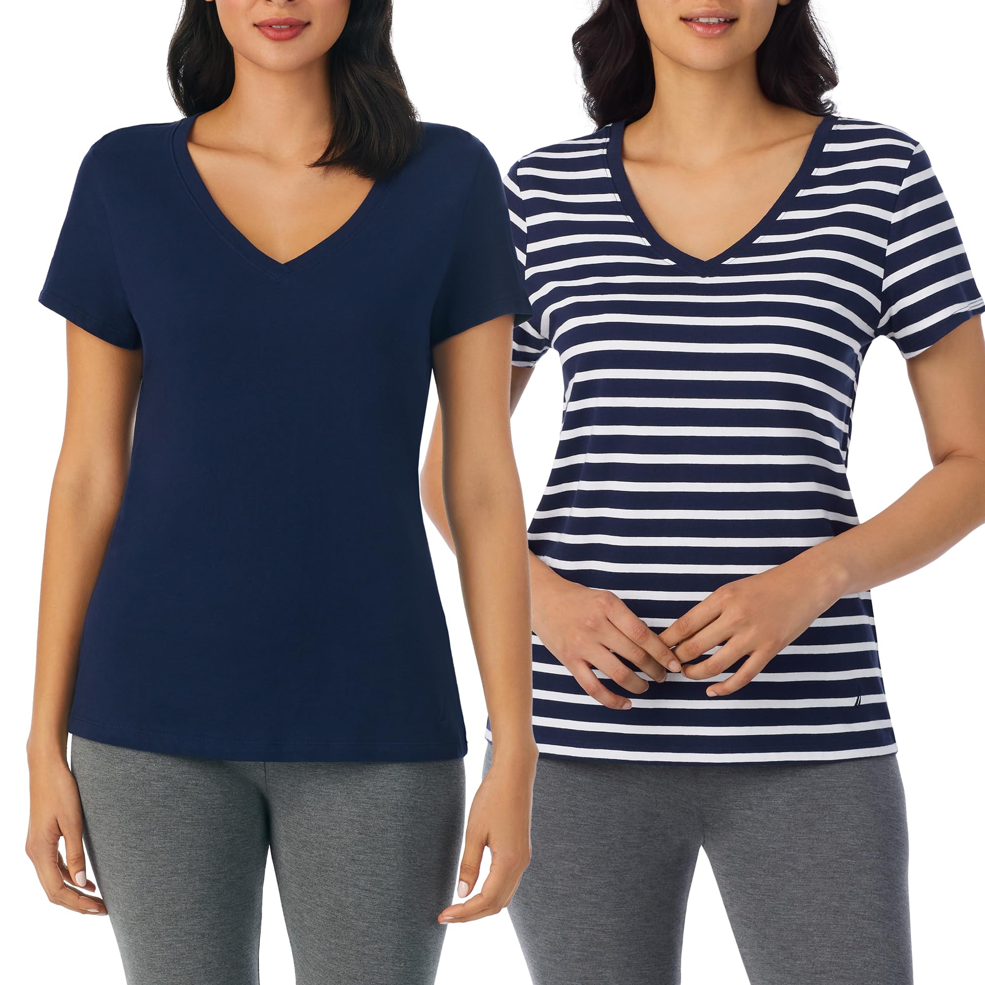 Nautica Womens Sleep Shirt - Lightweight, Breathable Pajama Top - Cotton Knit Jersey V-Neck Sleepwear and Loungewear WEBE CLOTHING