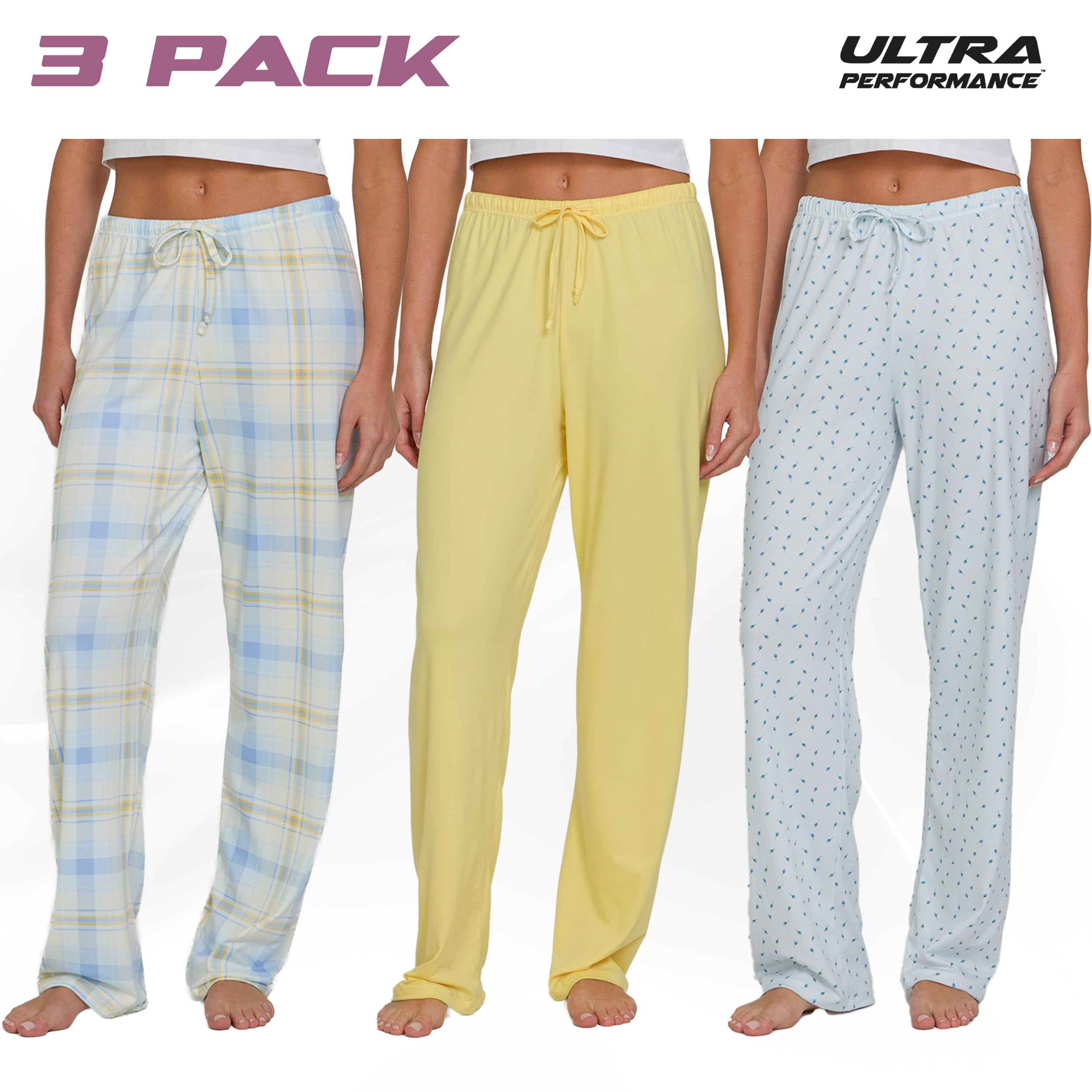 Ultra Performance Womens Pajama PJ Pants 3 Pack Lounge Bottoms Pajamas for Women (Avail in Plus Sizes)