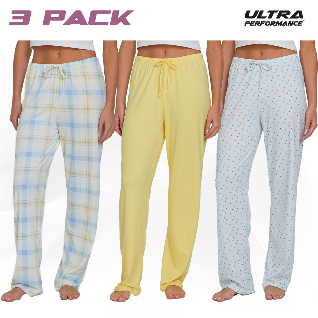 Ultra Performance Womens Pajama PJ Pants 3 Pack Lounge Bottoms Pajamas for Women (Avail in Plus Sizes)