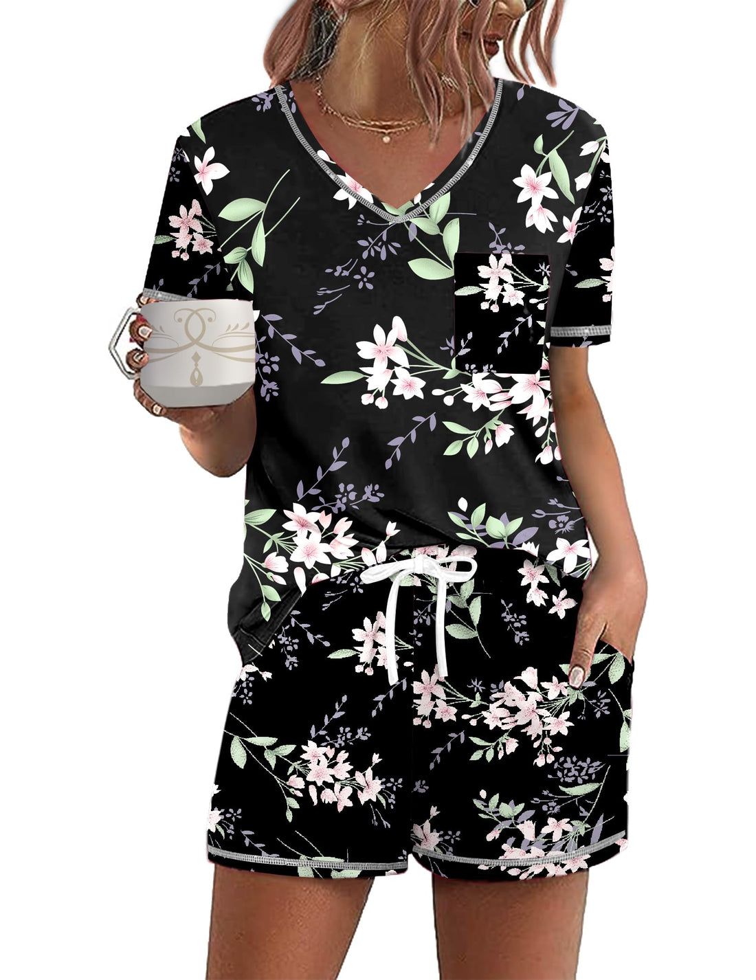 Ekouaer Women's Pajamas Sets Short Sleeve Pjs Two Piece Sleepwear Casual Lounge Sets With Pockets