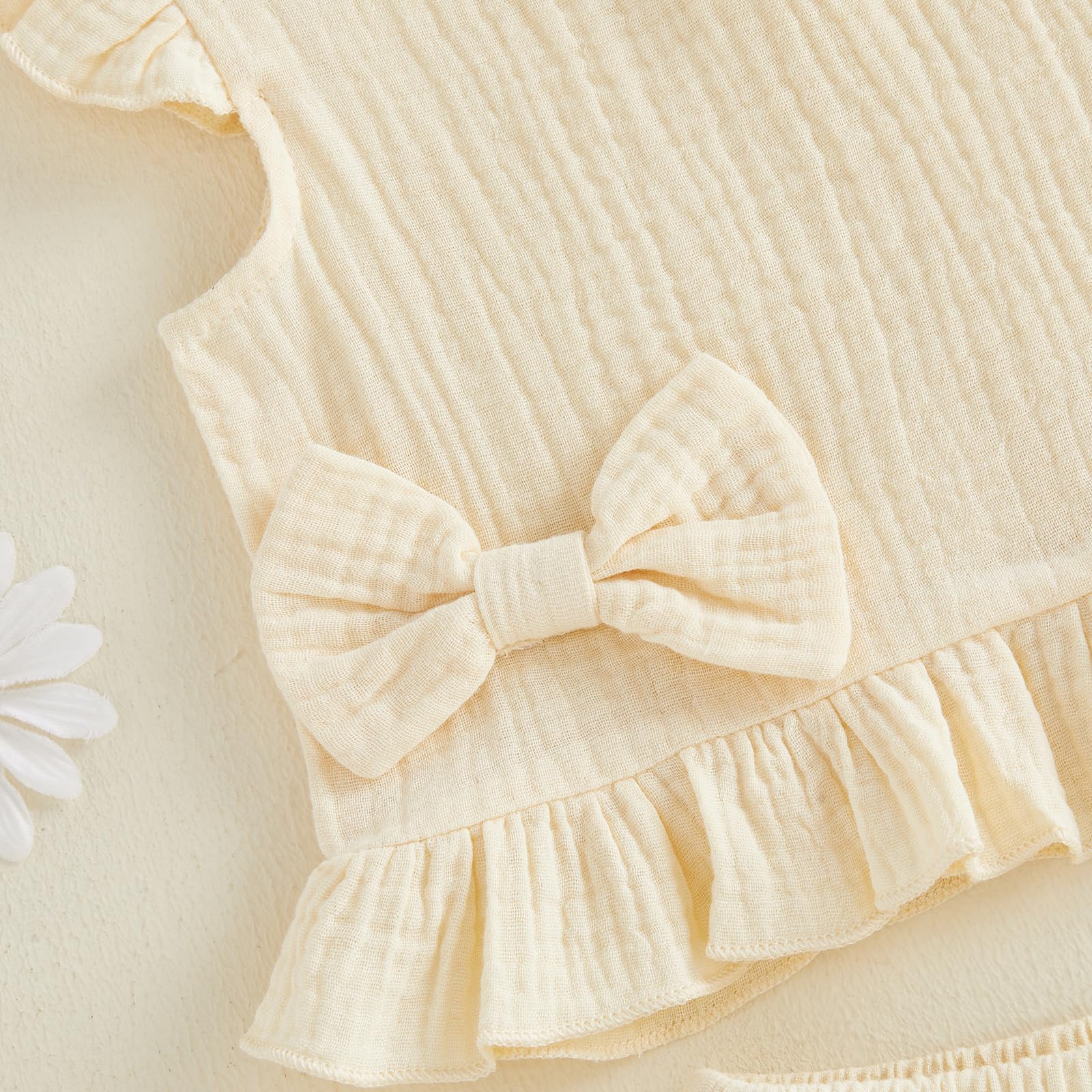 Amnnchya Toddler Girl Clothes Baby Summer Spring Outfits Cute Bow Button Smocked Ruffle Sleeve Tops ＋ Girls Shorts Set WEBE CLOTHING