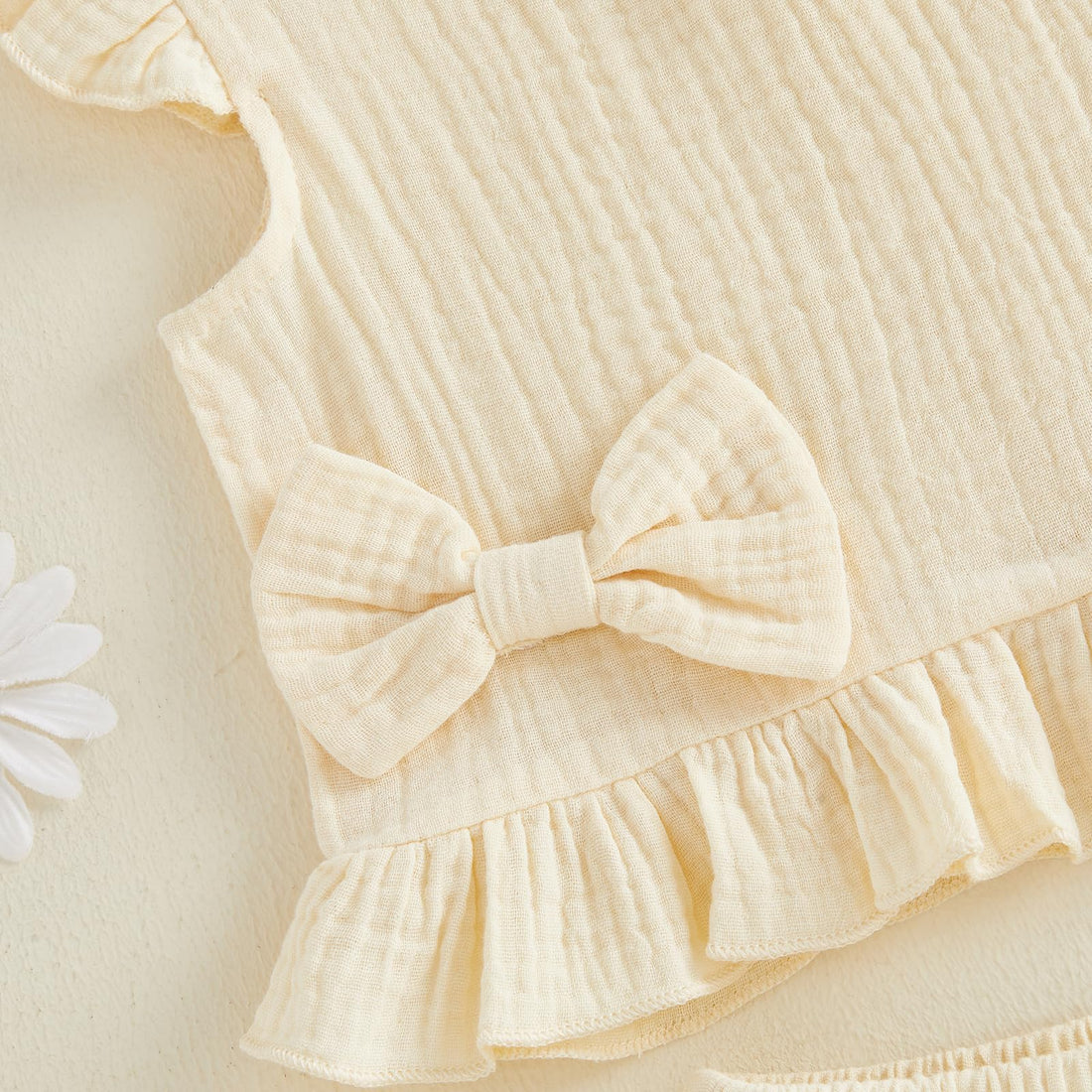 Amnnchya Toddler Girl Clothes Baby Summer Spring Outfits Cute Bow Button Smocked Ruffle Sleeve Tops ＋ Girls Shorts Set WEBE CLOTHING