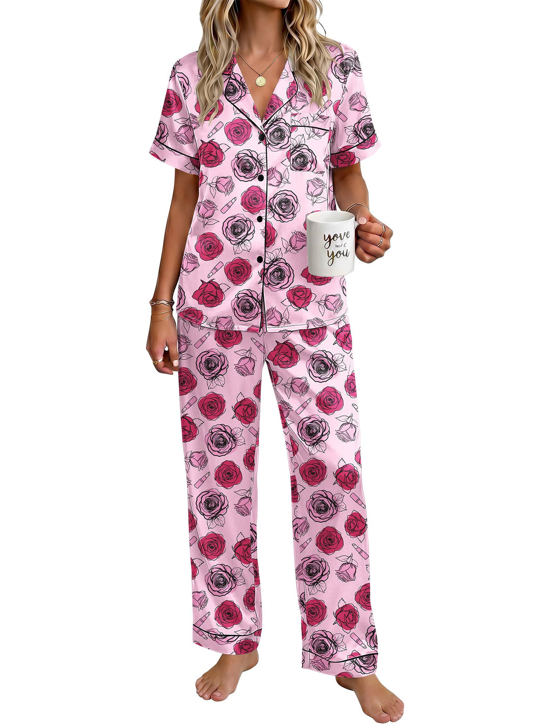Ekouaer Womens Silky Satin Pajamas Set Short Sleeve Button Down Sleepwear 2 Piece Lounge Set Pj Set WEBE CLOTHING