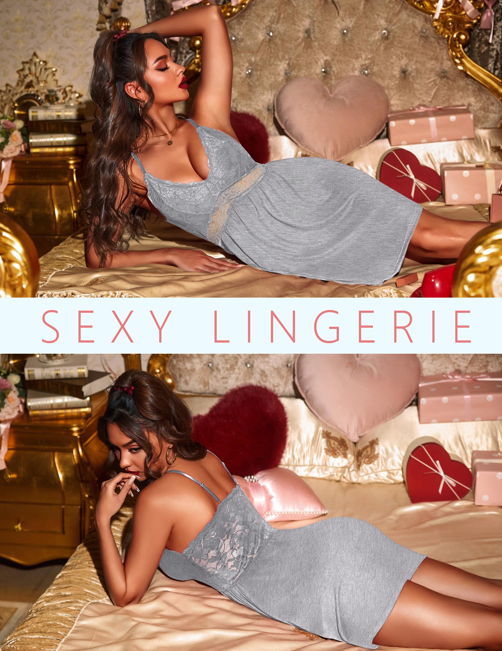 Ekouaer Lingerie for Women Sexy Nightgown Lace Trim Sleep Dress Chemise Nightgowns Sleeveless Night Gown Sleepwear S-3XL WEBE CLOTHING
