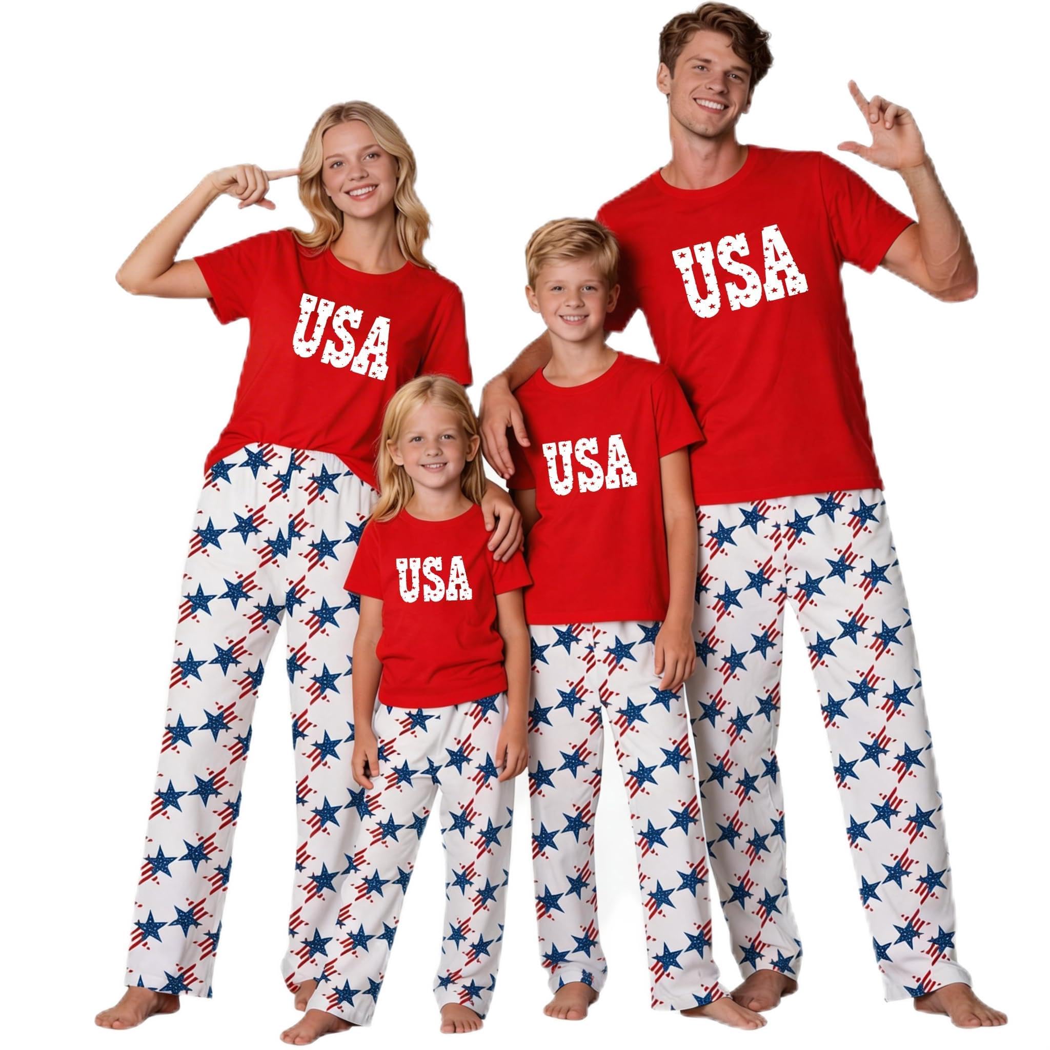 MI X TEE 250th Anniversary American Flag Matching Family Pajamas, 4th of July Shirts Pjs Set, Patriotic Sleepwear for Couples