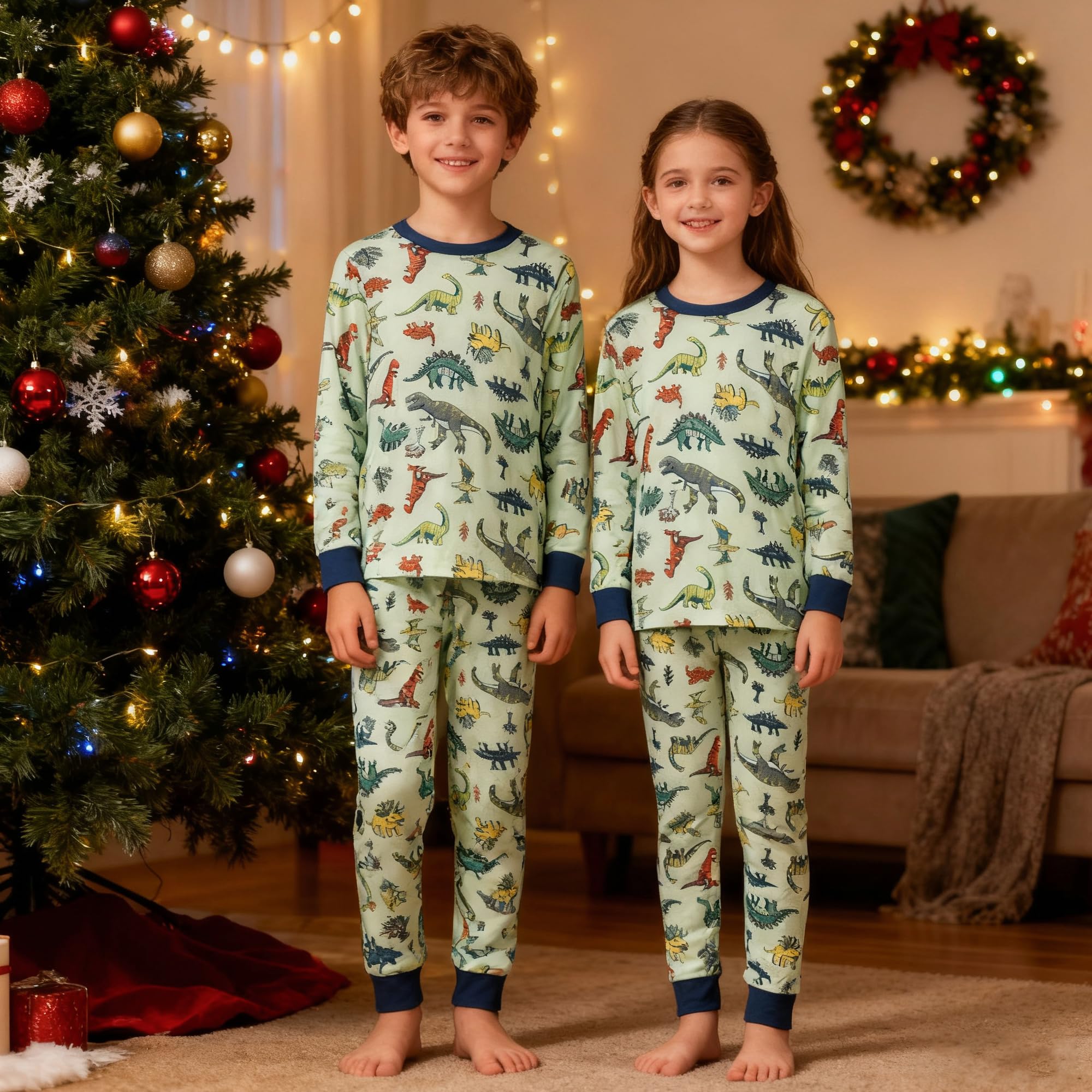 HYCLES Family Matching Pajama Sets, Long Sleeve Sleepwear Pjs for Couple Dinosaur Pjs