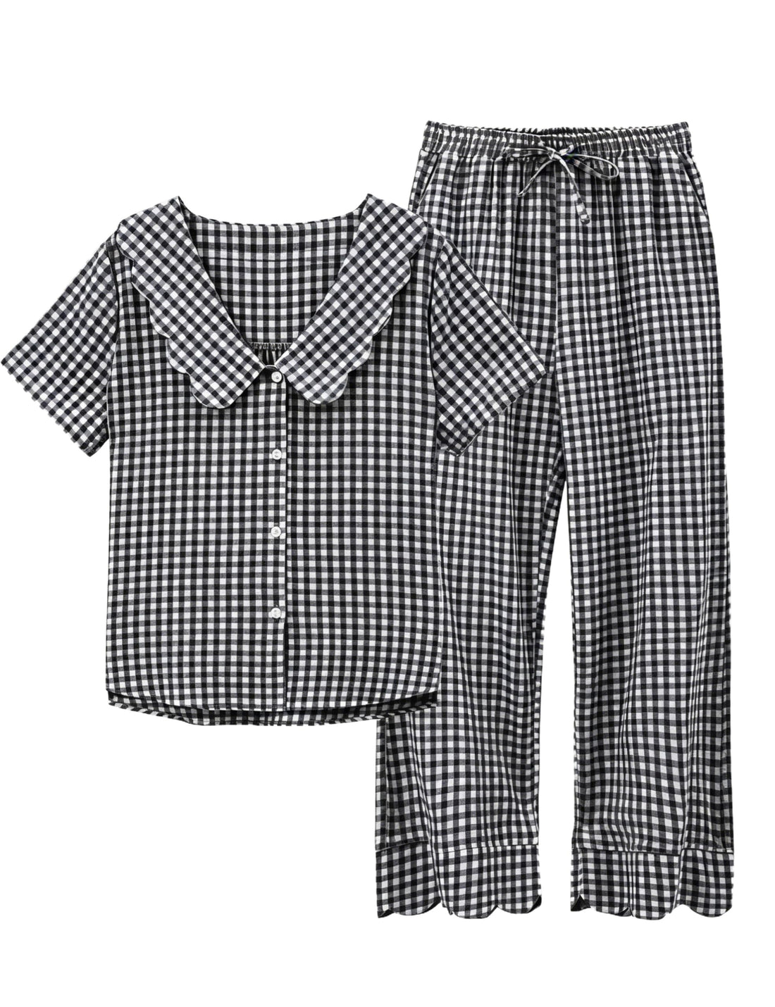 Tanming Womens Gingham 2 Piece Pajamas Sets Puff Sleeve Babydoll Shirt Ruffle Pants Pj Lounge Set Sleepwear WEBE CLOTHING