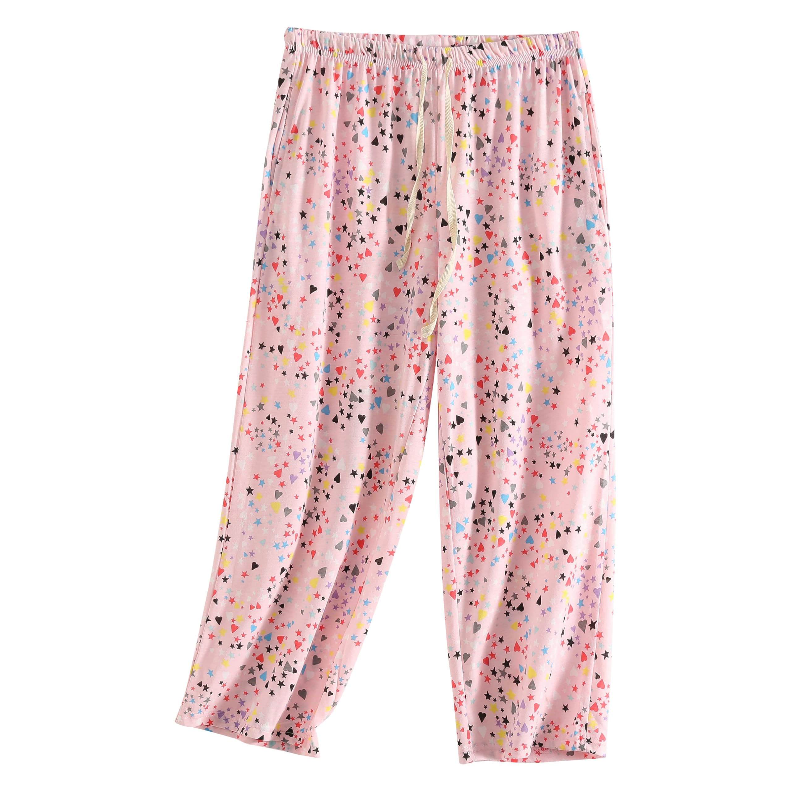 PNAEONG 3 Pack Women Pajama Pants Capri Length Drawstring Pj Bottoms Sleep Lounge Pants with Pockets S-3XL