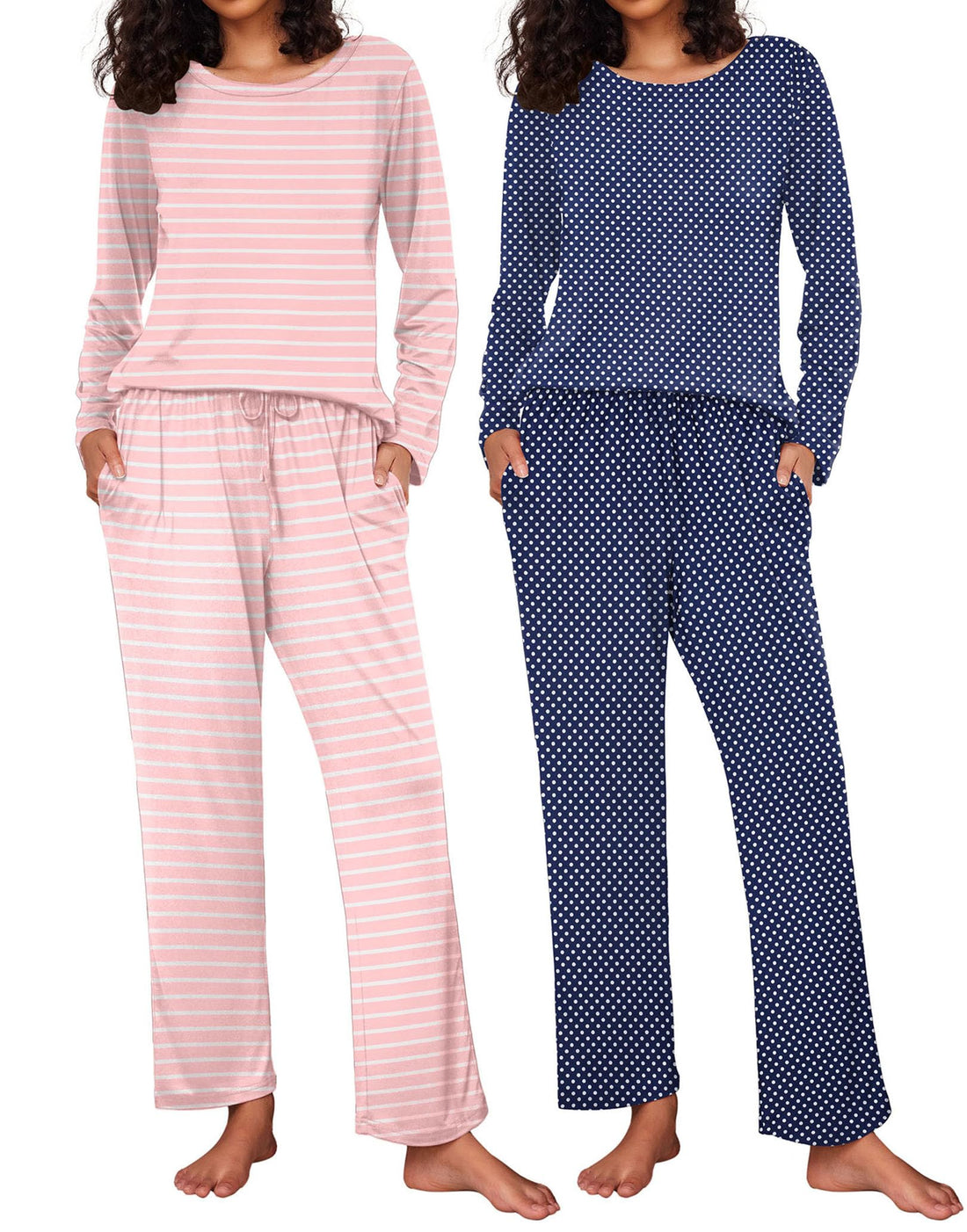 Ekouaer 2 Pack Womens Pajama Sets Long Sleeve Pjs Lounge Set Soft Comfy Sleepwear Winter Loungewear