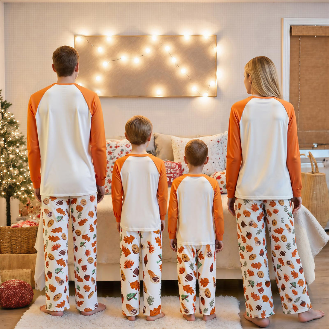 Family Pajamas Matching Sets - Cozy Fall Pjs Sets with Long Sleeve & Harvest Print Pants | Family Fall Clothes
