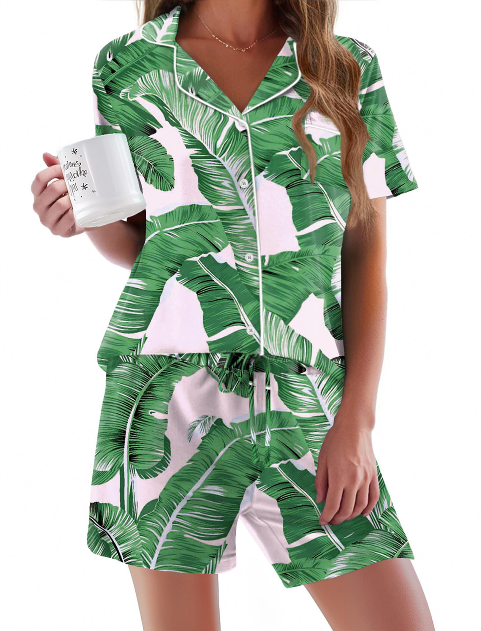 Ekouaer Pajamas Set for Women Short Sleeve Sleepwear Button Down Pjs Soft 2 Piece Lounge Sets XS-XXXL WEBE CLOTHING