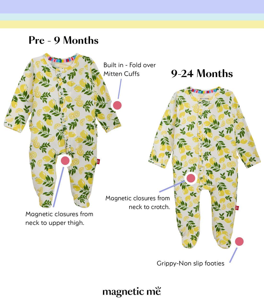 Magnetic Me Girls Modal Magnetic Baby Footie Pajamas | Silky Soft Modal Fabric | Baby Sleepers Available Sizes PRE - 24M WEBE CLOTHING