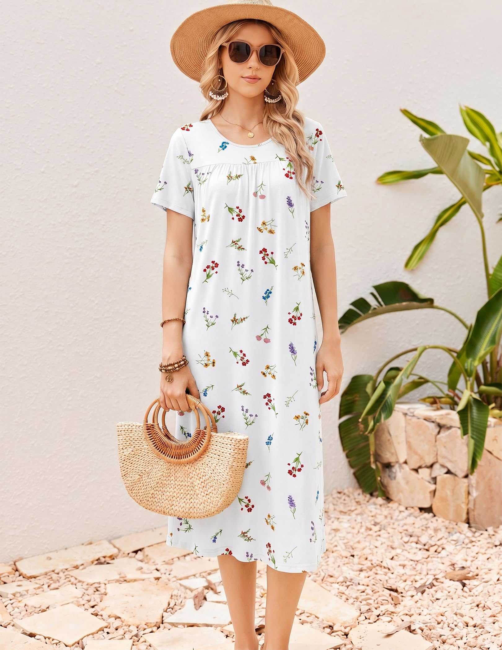 Ekouaer Long Nightgowns for Women Bamboo Viscose Short Sleeve Soft House Dress WEBE CLOTHING