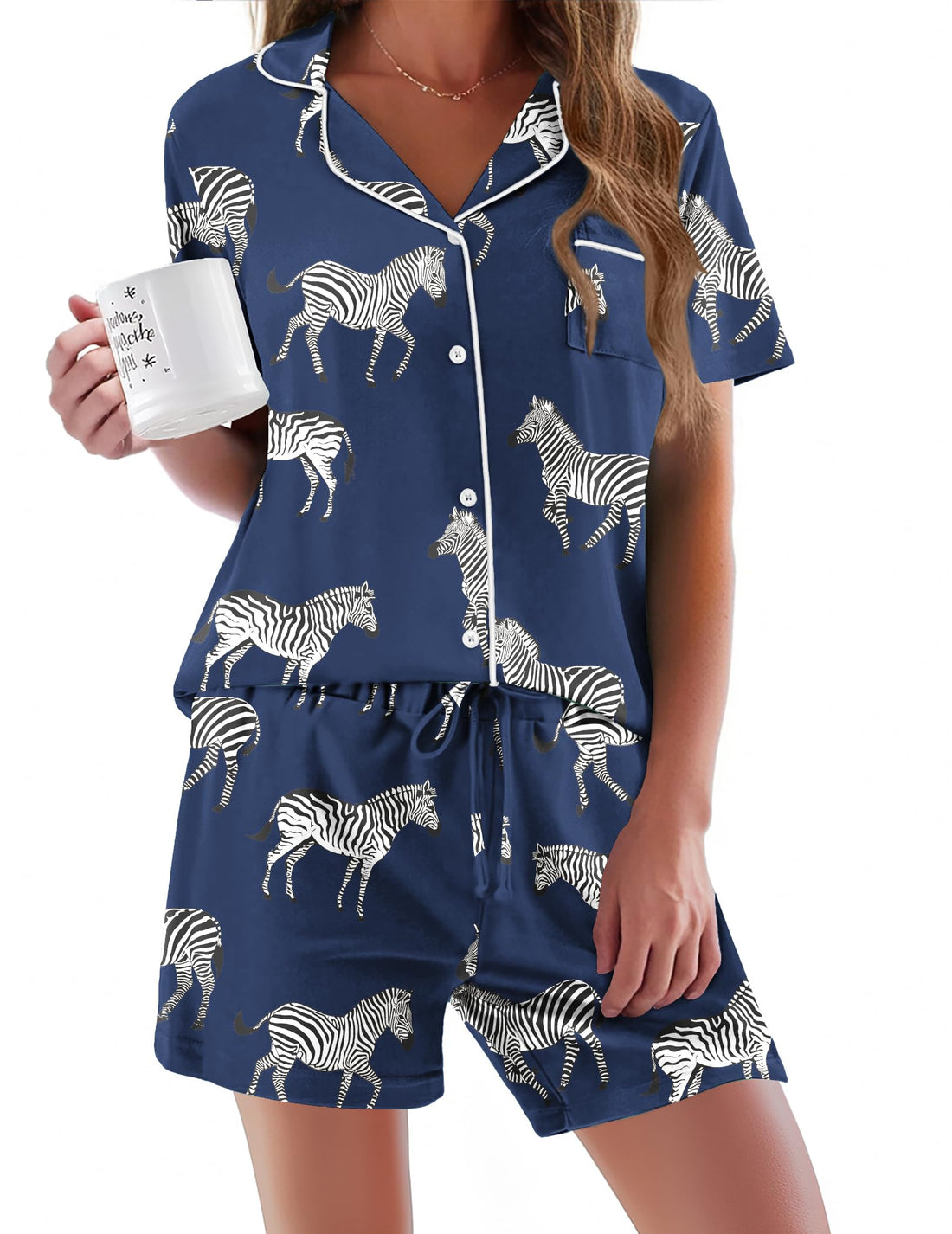 Ekouaer Pajamas Set for Women Short Sleeve Sleepwear Button Down Pjs Soft 2 Piece Lounge Sets XS-XXXL WEBE CLOTHING