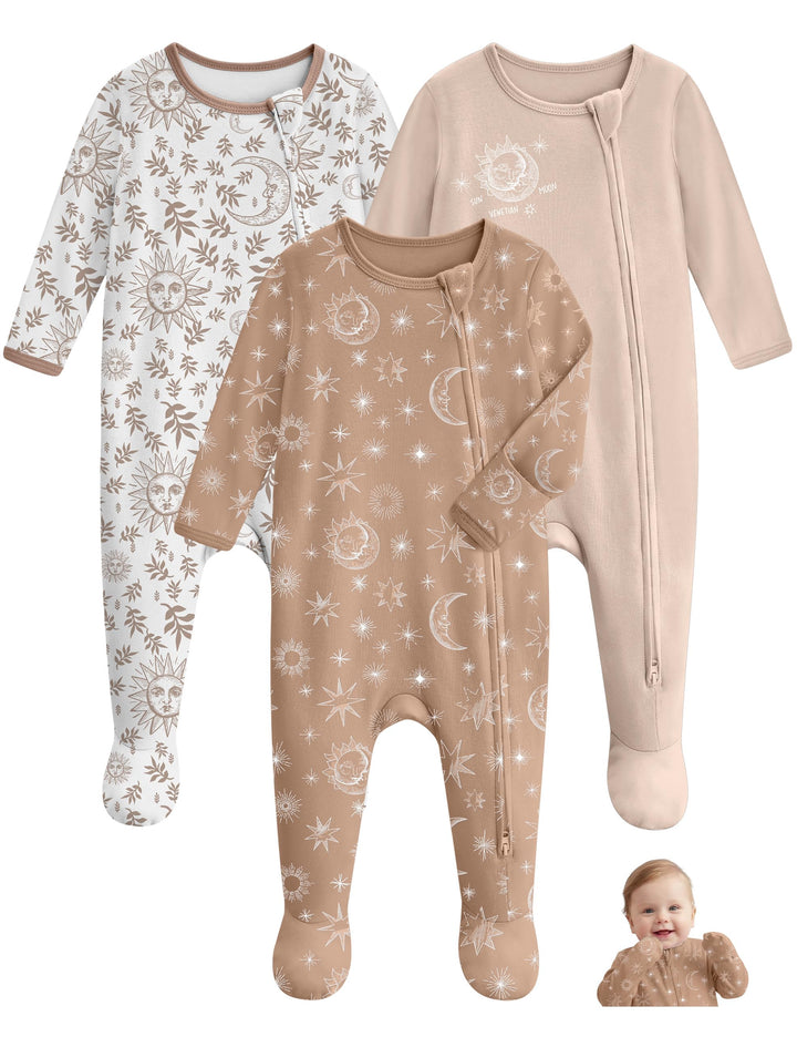 Unnivoll Baby Pajamas 100% Cotton Baby Sleepers for Newborn 0-3 3-6 6-9 Months 3Pcs Footie Pajamas Baby Boys Girls Clothes