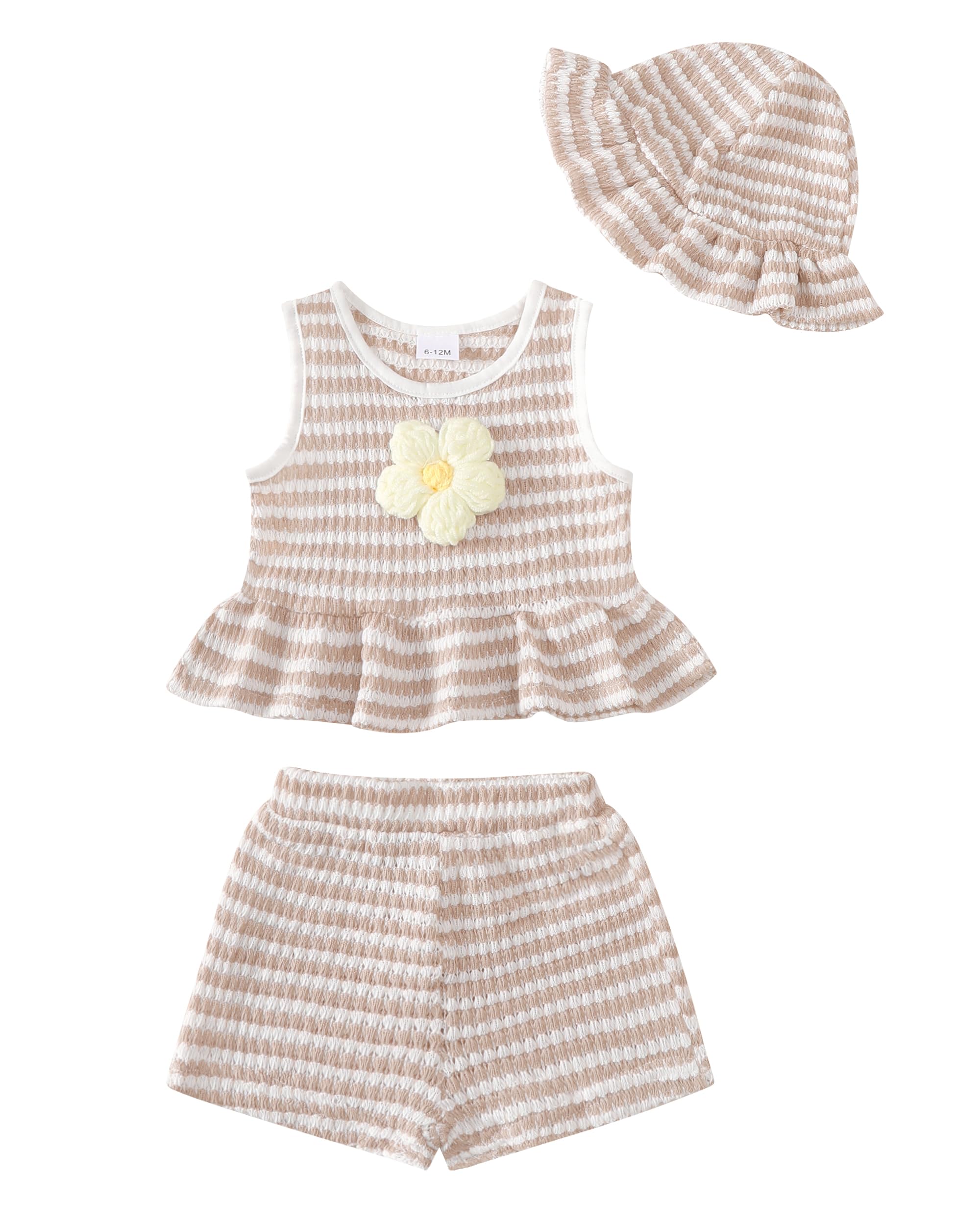 SODLON Baby Girl Clothes Infant Toddler Summer Outfits Clothing Sleeveless Ruffle Tank Top Shorts Sets with Hat for Girls WEBE CLOTHING