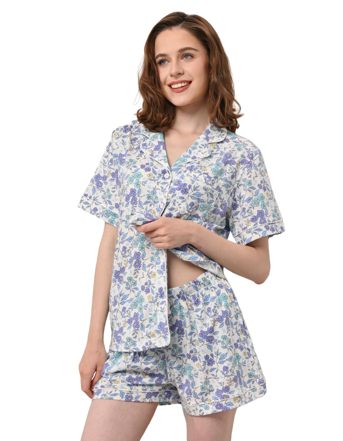 NAP BOUND 100% Cotton Pajamas for Women Sets 2 Pieces Pjs Button short sleeves with Pockets Soft Sleepwear Loungewear XS-XXL