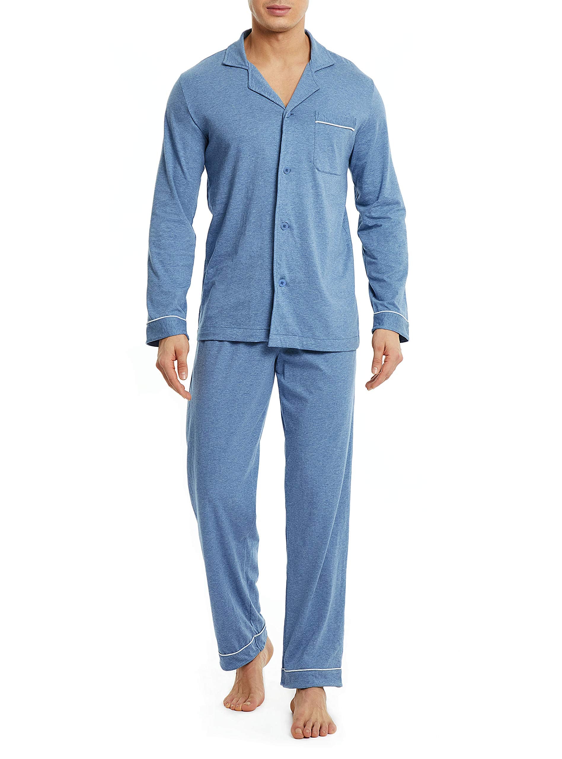 DAVID ARCHY Mens Pajamas Set Soft Cotton Notched Collar Pajamas for Men Long Sleeve Mens Sleepwear with Pockets & Front Fly WEBE CLOTHING