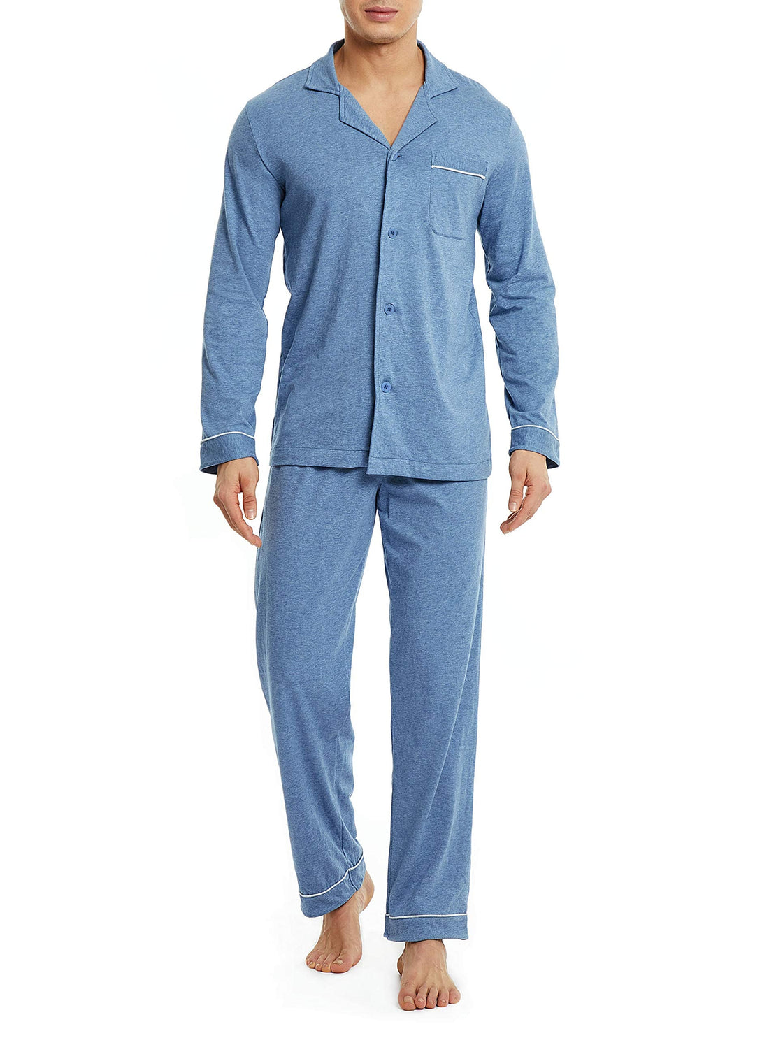 DAVID ARCHY Mens Pajamas Set Soft Cotton Notched Collar Pajamas for Men Long Sleeve Mens Sleepwear with Pockets & Front Fly WEBE CLOTHING