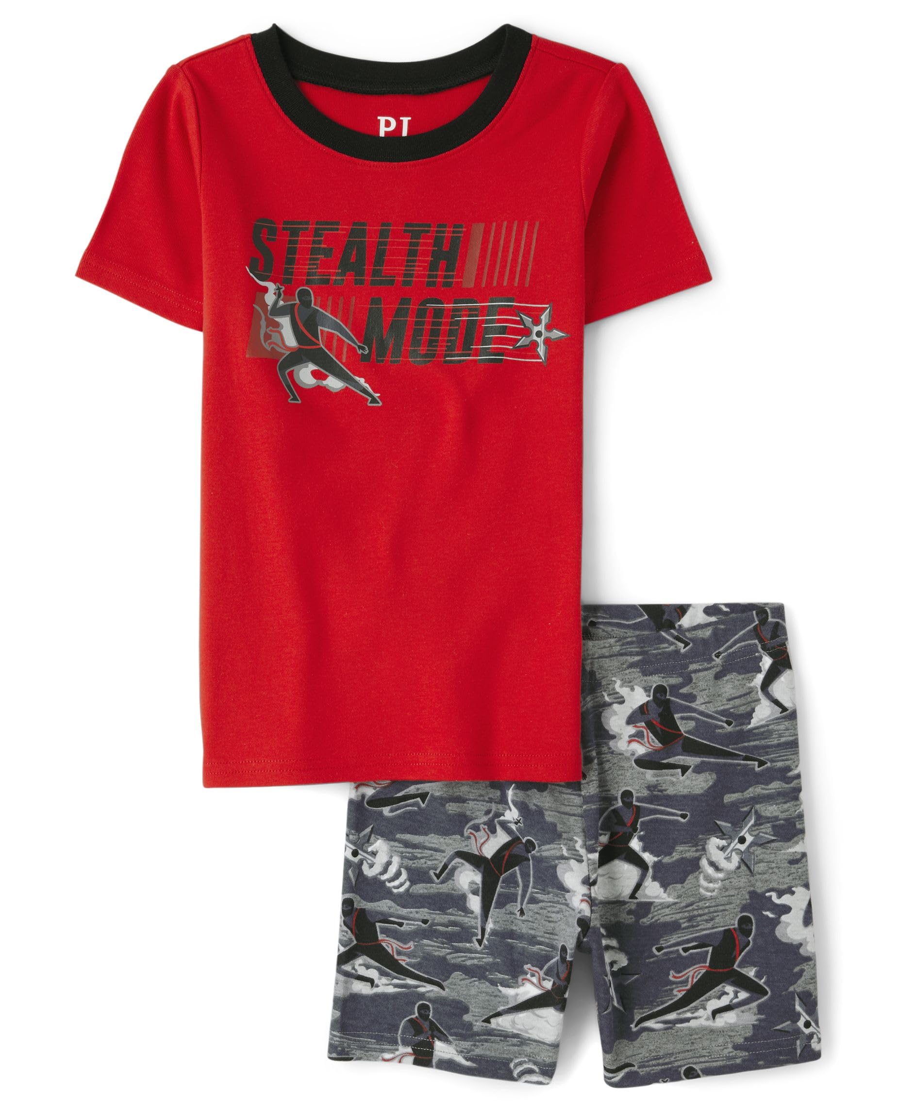 The Children's Place Boys' Short Sleeve Top and Shorts Snug Fit 100% Cotton 4 Piece Pajama Set