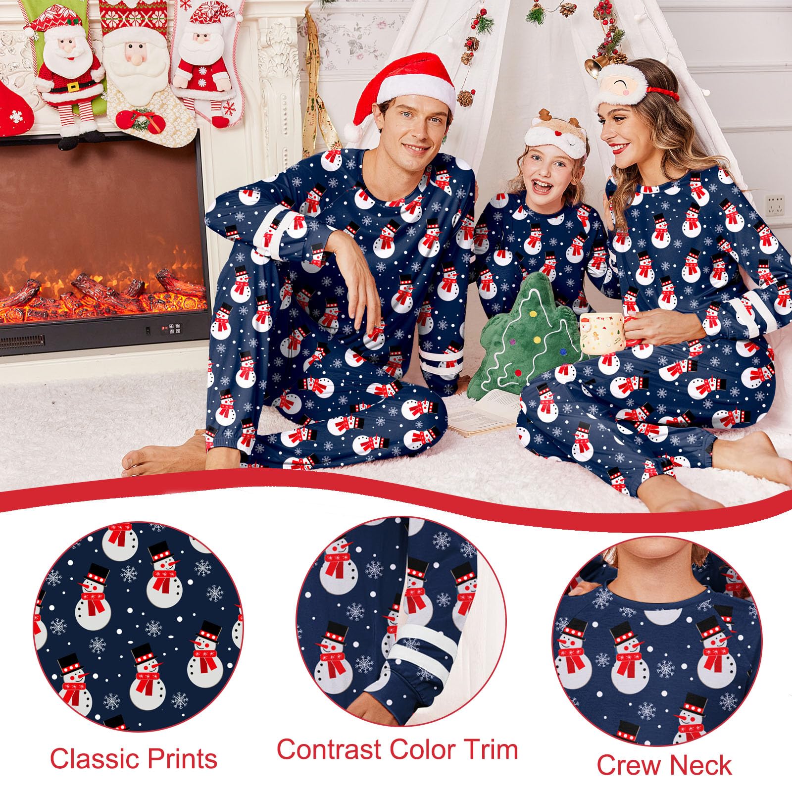 Ekouaer Family Christmas Pajamas Matching Sets Long Sleeve Couple Pjs Holiday Sleepwear Soft Loungewear with Pockets