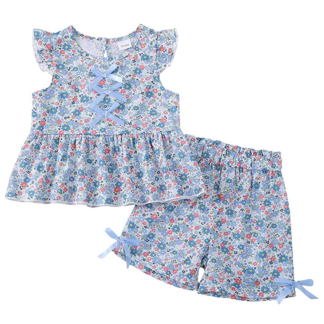 Jecson Toddler Baby Girl Summer Clothes Cotton Ruffled Sleeve Shirt Tops and Shorts Set Outfits 12Months-4T WEBE CLOTHING