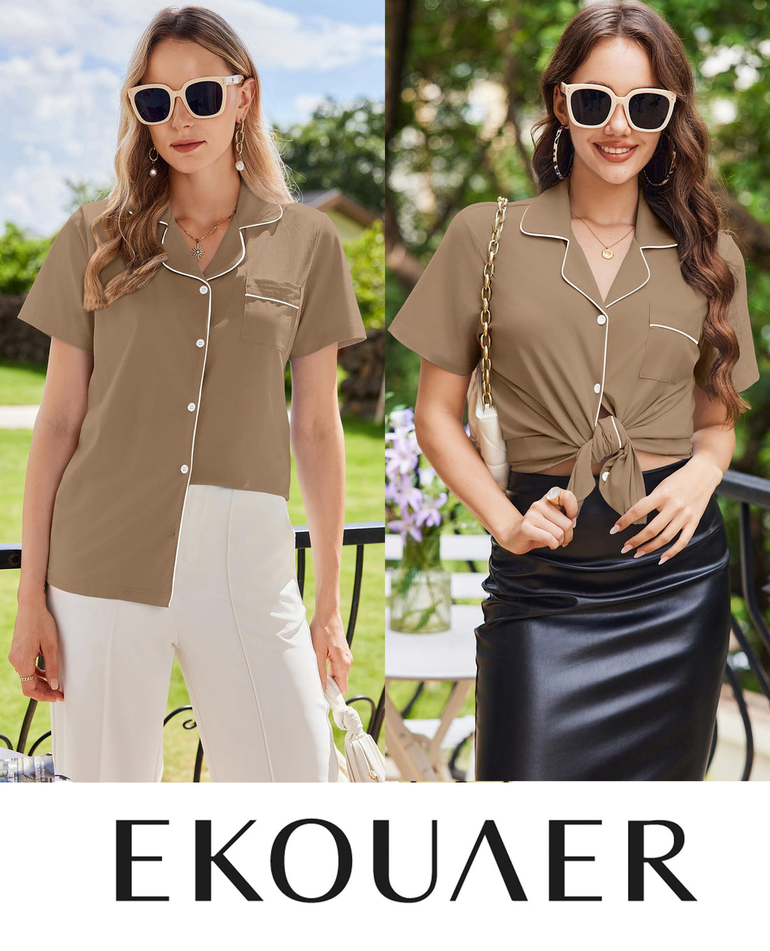 Ekouaer Cotton Pajama Sets for Women Button Down Short Sleeve PJs Comfort Classic Sleep Set Loungewear