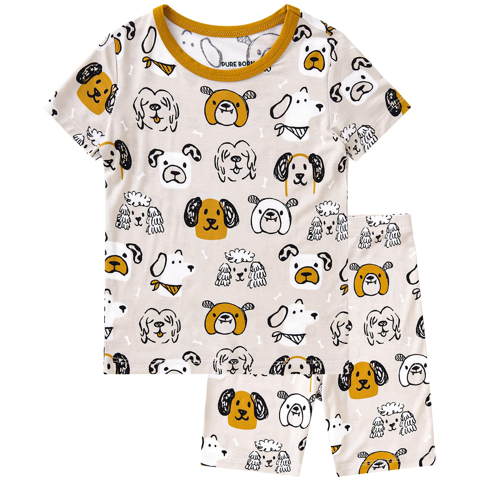 pureborn Baby Viscose from Bamboo Pajama Set Boys Sleepwear 12M-8Y | Short sleeve, cooling fabric, snug fit, buttery soft, gentle skin touch, stretch, breathable lightweight sleepwear