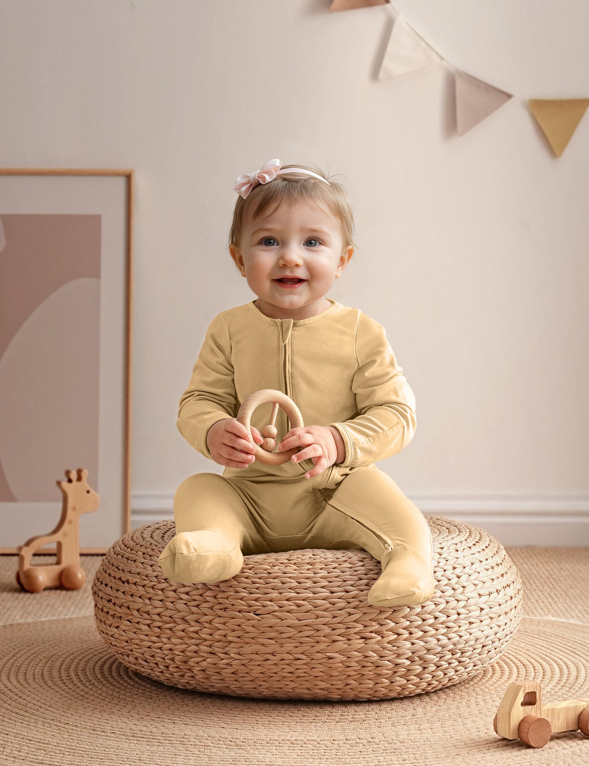 Yoofoss Rayon Made From Bamboo Baby Pajamas 3pcs Newborn Sleepers For Boy Girl Clothes, 0-3 3-6 6-9 Months Footed Pjs