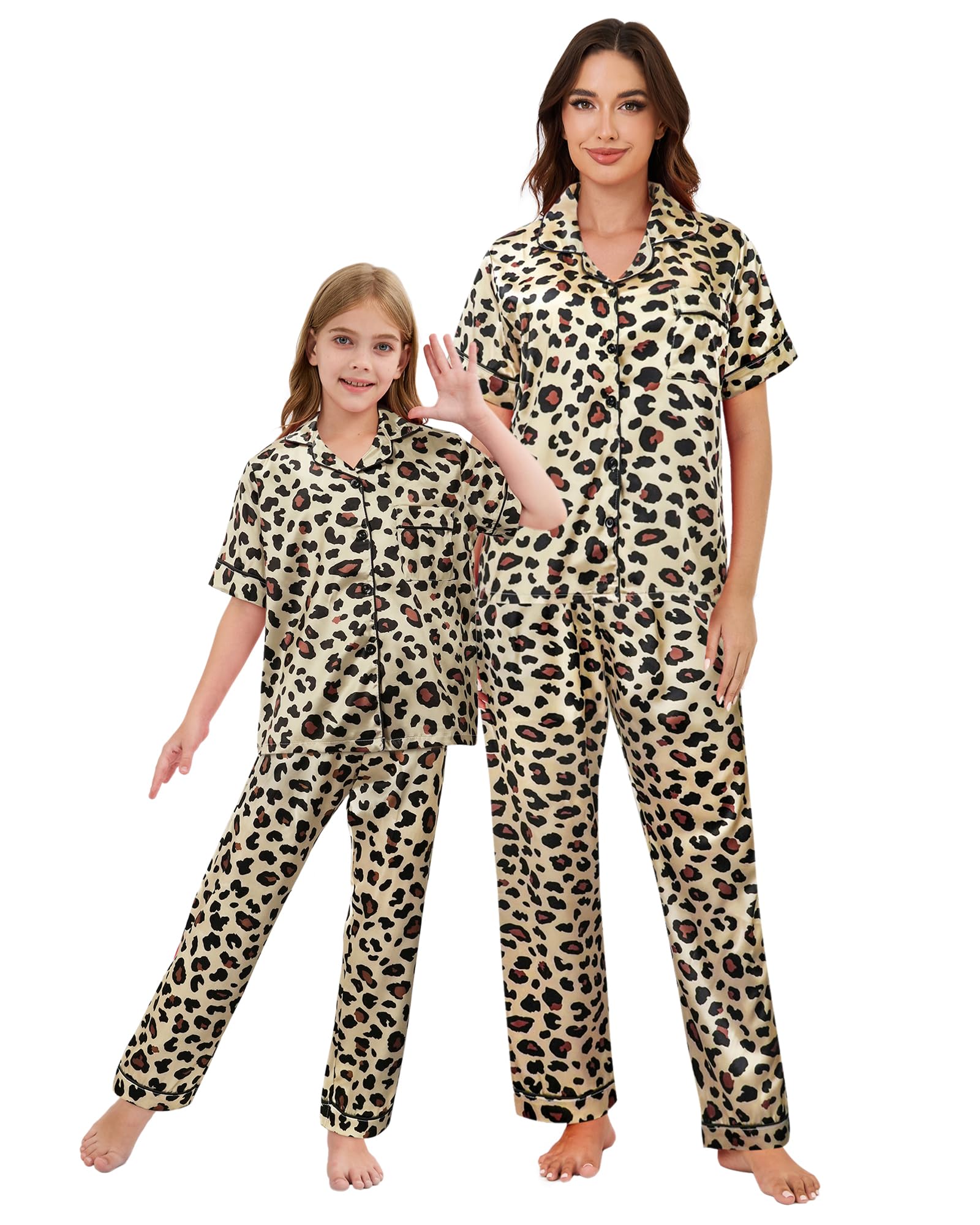Mommy and Me Pajamas Mother Daughter Family Matching Sleepwear Button Down Silky Satin Nightwear