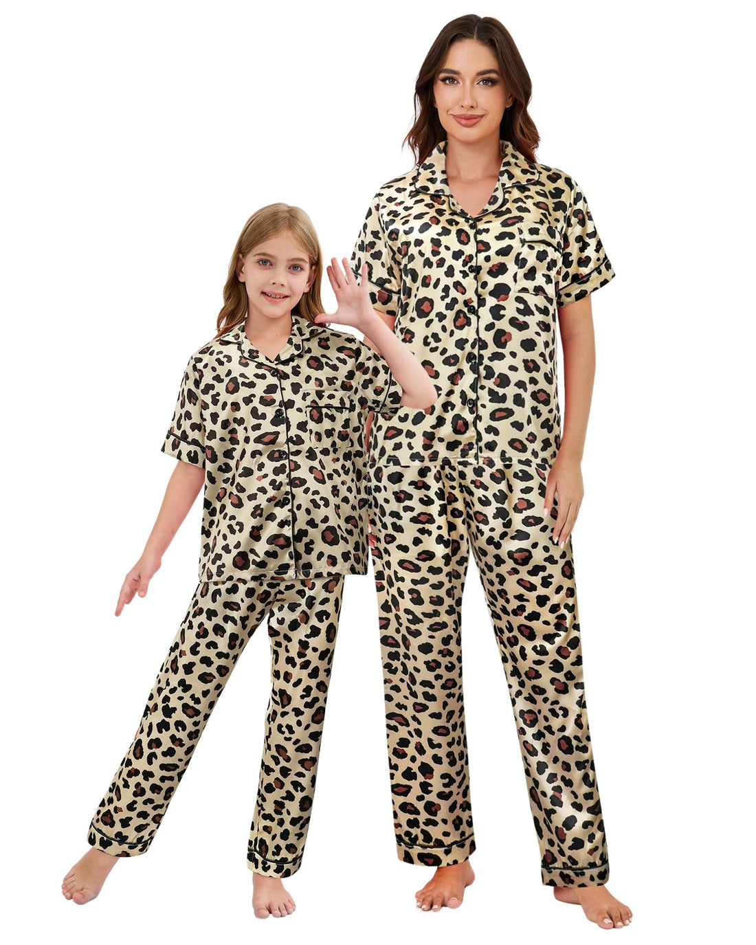 Mommy and Me Pajamas Mother Daughter Family Matching Sleepwear Button Down Silky Satin Nightwear