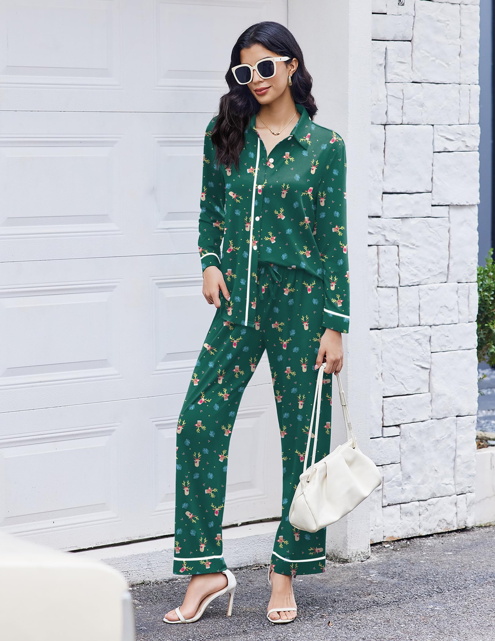 Ekouaer Womens Pajama Sets Long Sleeve Sleepwear Soft Button Down Pjs 2 Piece Loungewear witn Pants S-XXL
