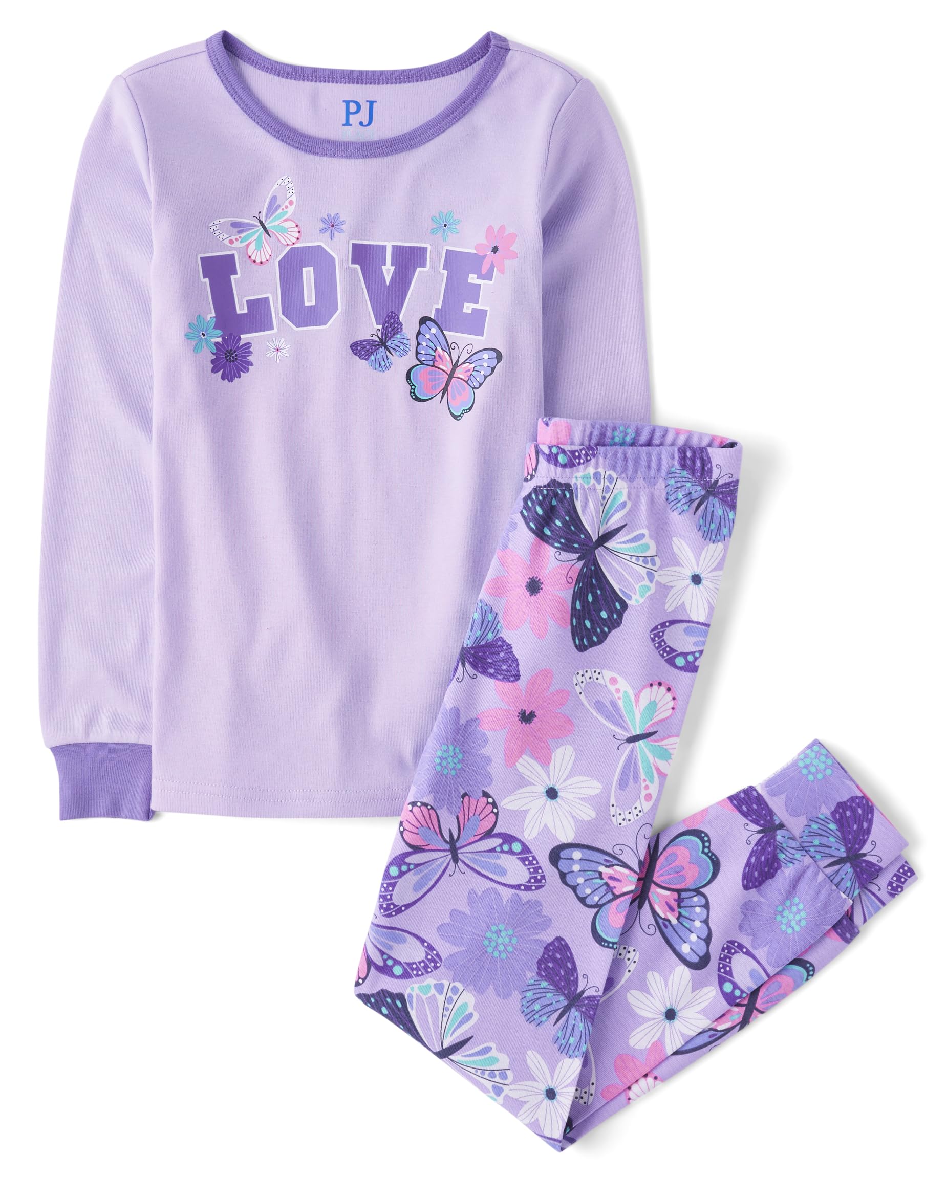 The Children's Place girls Long Sleeve Top and Pants Snug Fit 100% Cotton 2 Piece Pajama Set