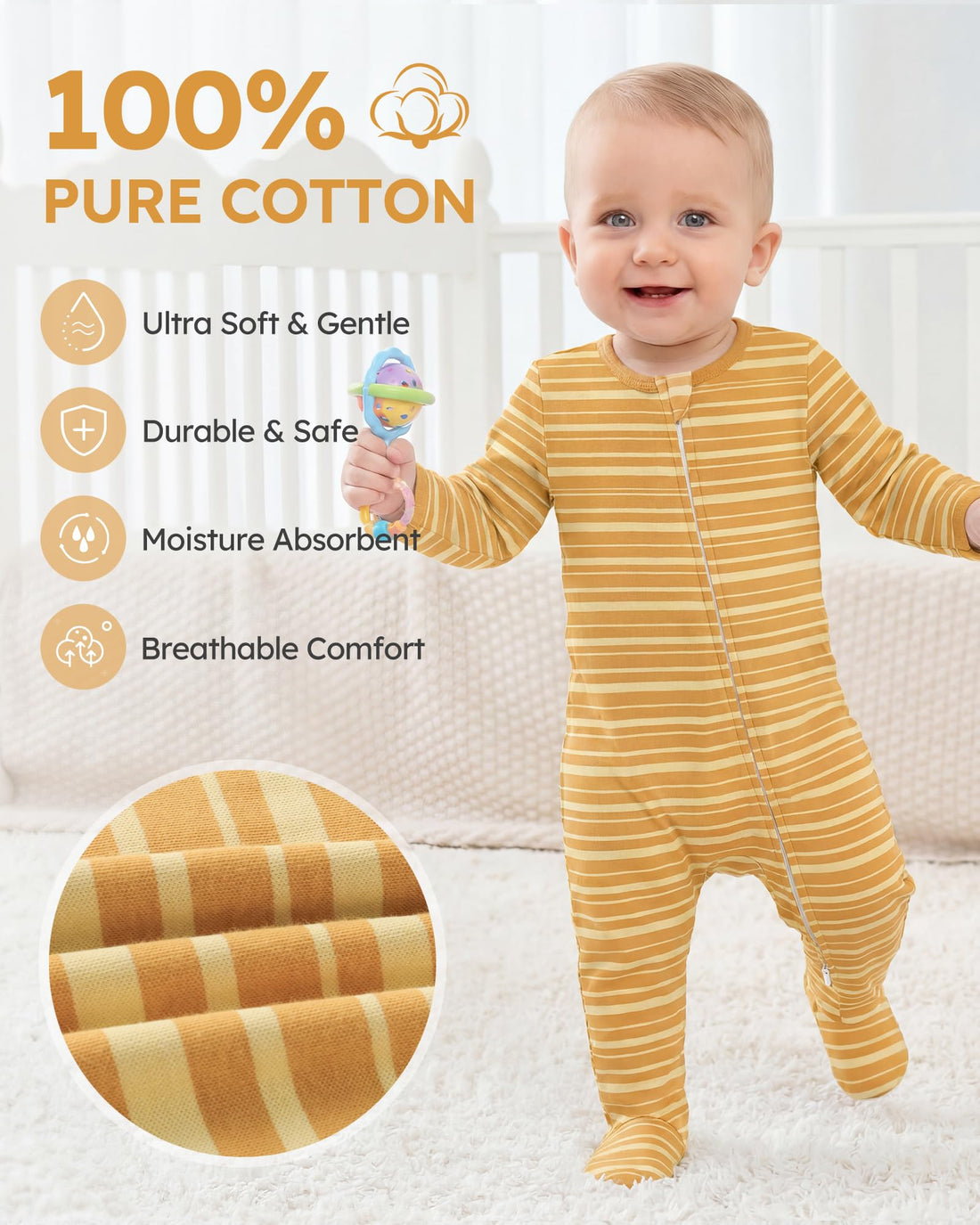 Baby Sleepers 3Pcs 100% Cotton Pajamas for Newborn 0-3 3-6 6-9 Months Boys Girls Clothes Sleep 'N Play Footed PJs