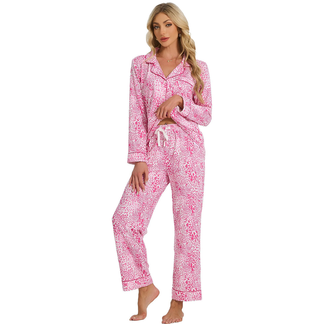 LYCY Womens Pajama Sets Floral Print, Long Sleeve Button Down Pajamas Set for Women Soft Sleepwear Pjs 2 piece Loungewear