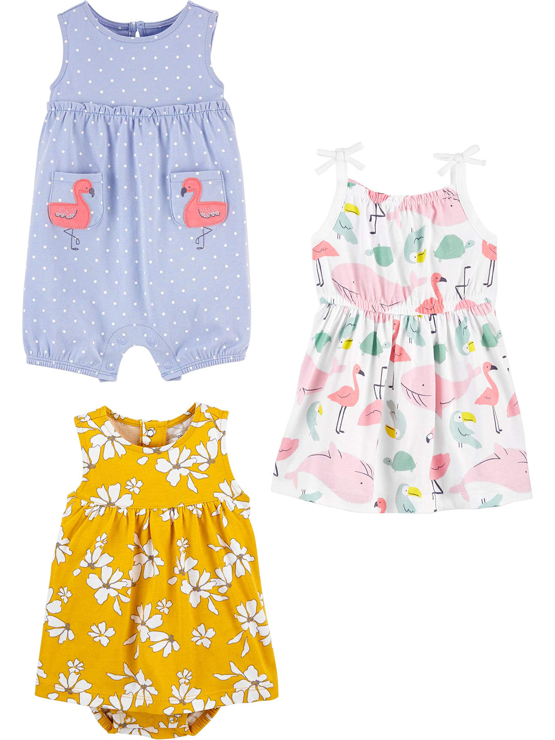 Simple Joys by Carter's Baby Girls 3-pack Romper, Sunsuit and Dress WEBE CLOTHING