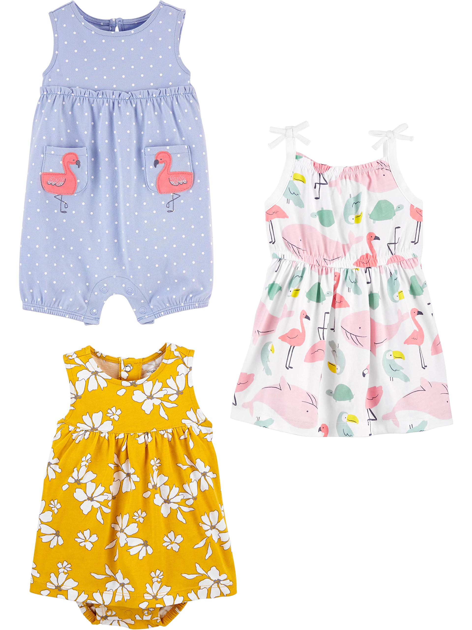 Simple Joys by Carter's Baby Girls 3-pack Romper, Sunsuit and Dress WEBE CLOTHING