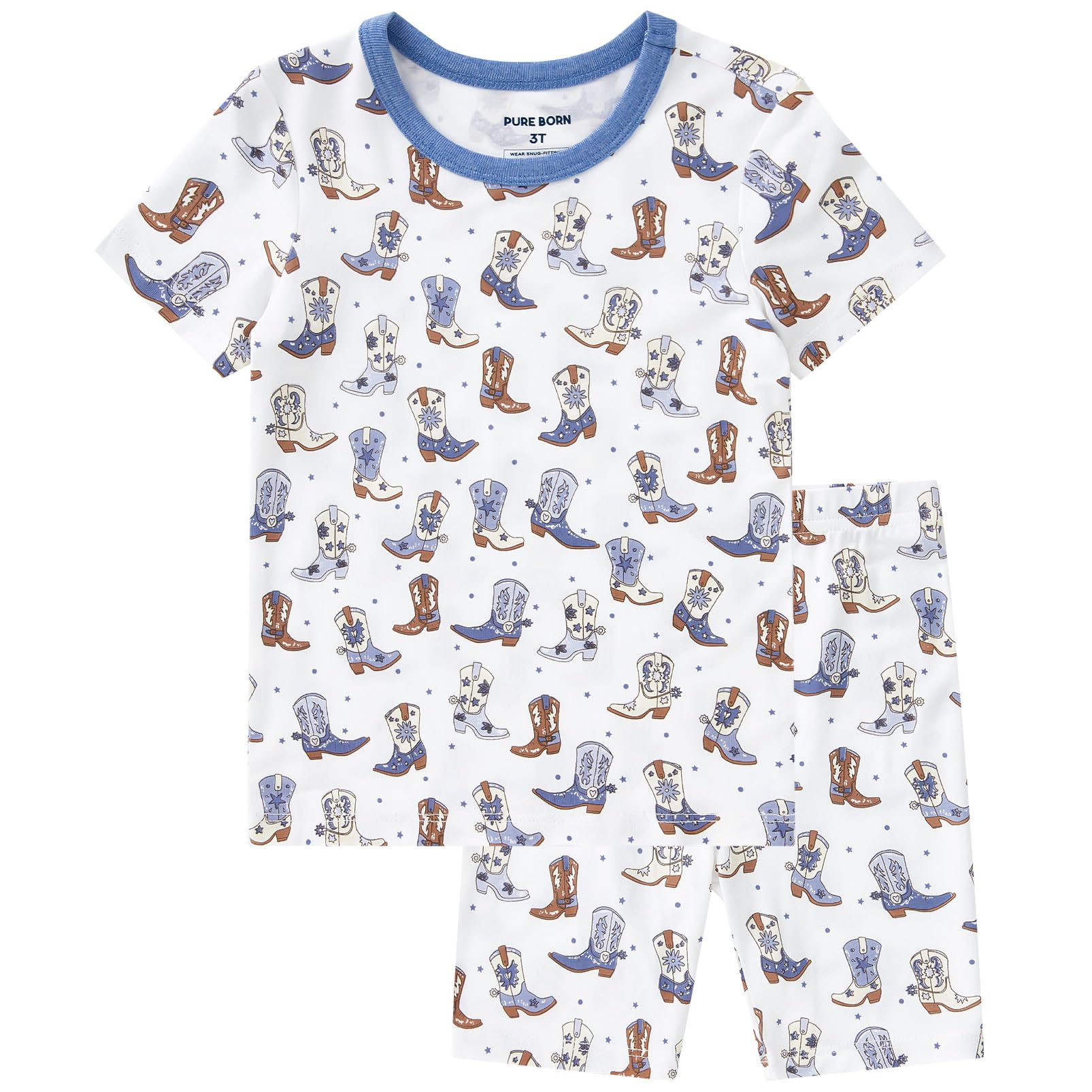 pureborn Baby Viscose from Bamboo Pajama Set Boys Sleepwear 12M-8Y | Short sleeve, cooling fabric, snug fit, buttery soft, gentle skin touch, stretch, breathable lightweight sleepwear