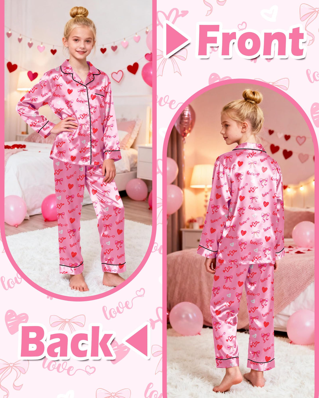 Sylfairy Girls Pajamas Silk PJS Set Satin Sleepwear Long Sleeve Jammies for Kids Button-Down Nightwear Loungewear 3-16 Years